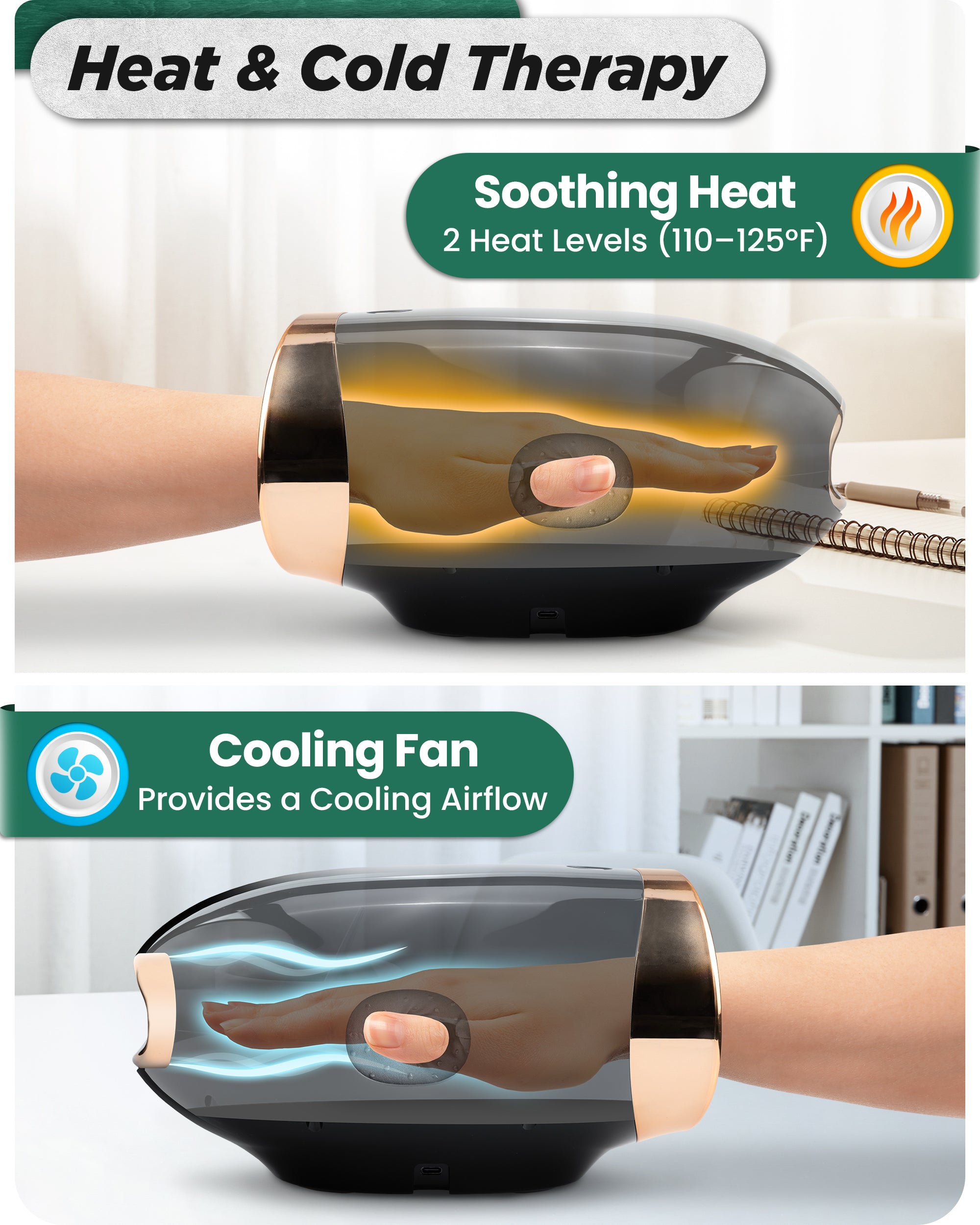 LX30 Hand Massager with Heat and Cold, Kneading and Compression - Black