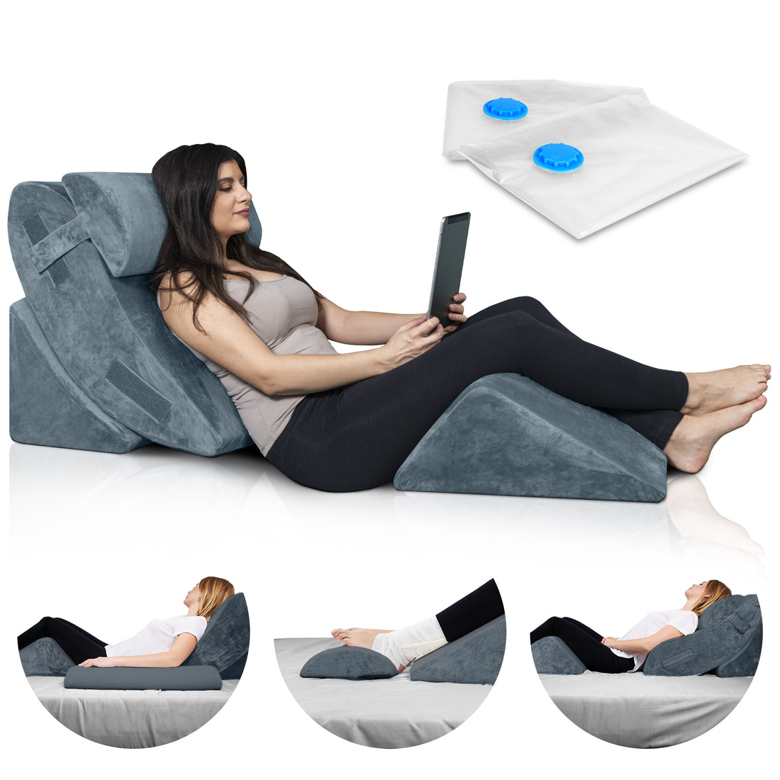 Lunix LX5 Wedge Pillow Set + Extra Cover Bundle (Full Navy)