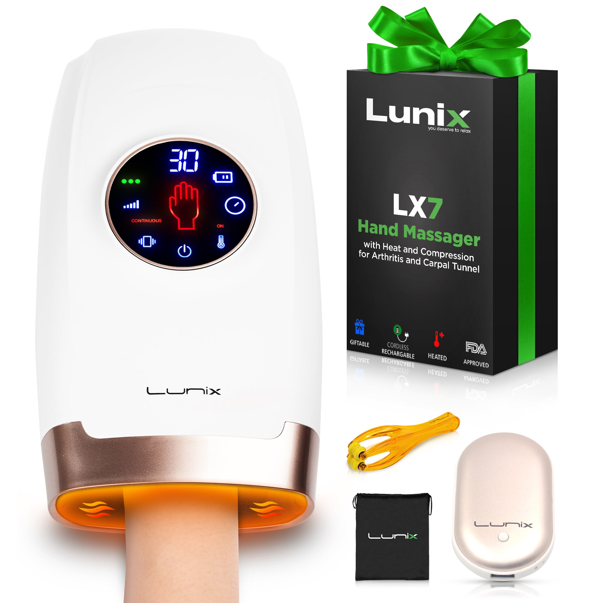LX7 LCD Touchscreen Hand Massager, Heated Air Compression, Lunar White Lunix LX7 LCD Touchscreen Hand Massager, Heated Air Compression, Lunar White Lunix