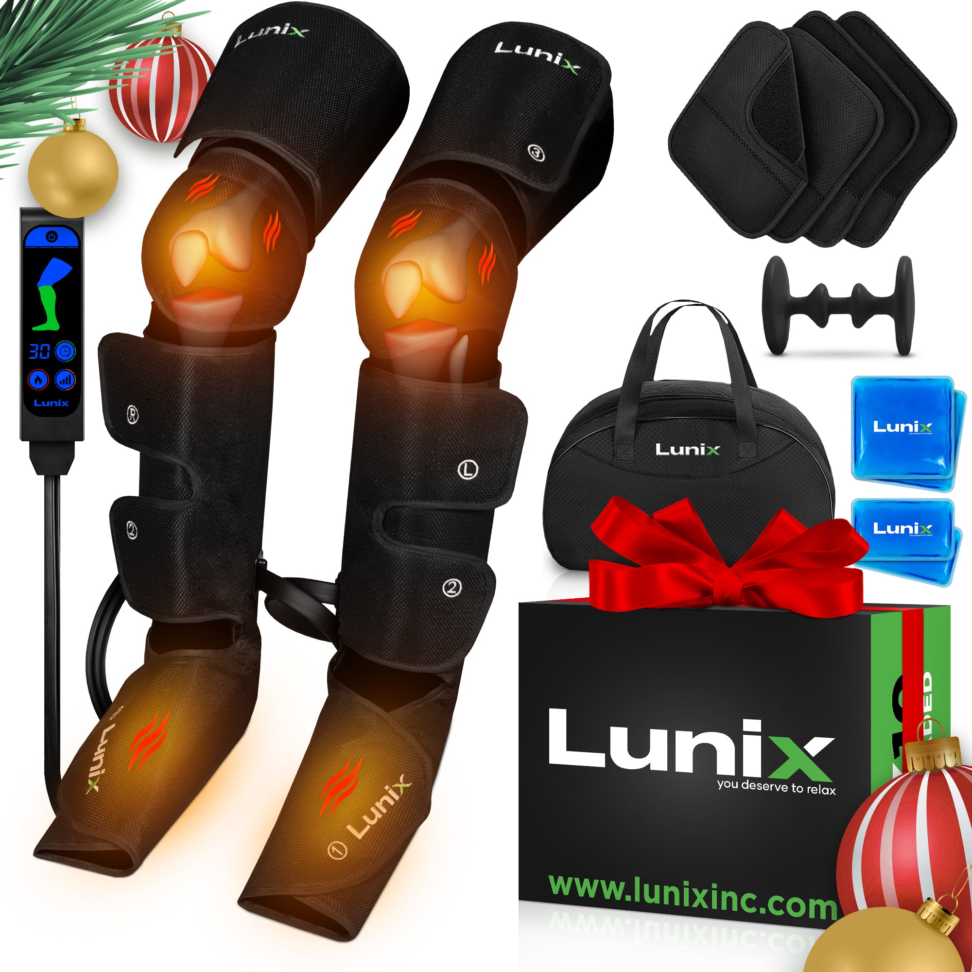 LX10 FULL LEG COMPRESSION MASSAGER WITH HOT/COLD PACK - BLACK - UPGRADED