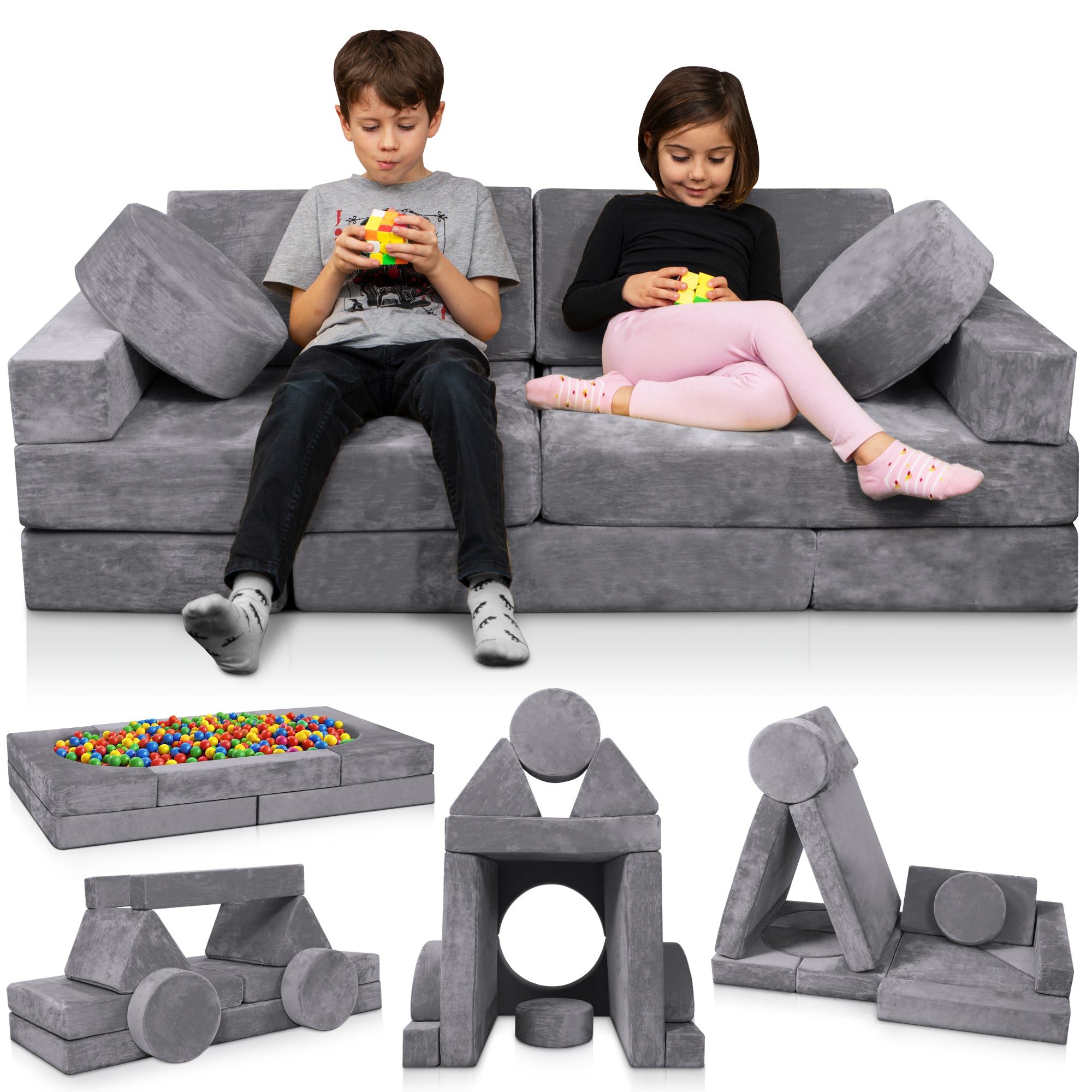 LX15 14pcs Modular Play Couch, Shadow Gray