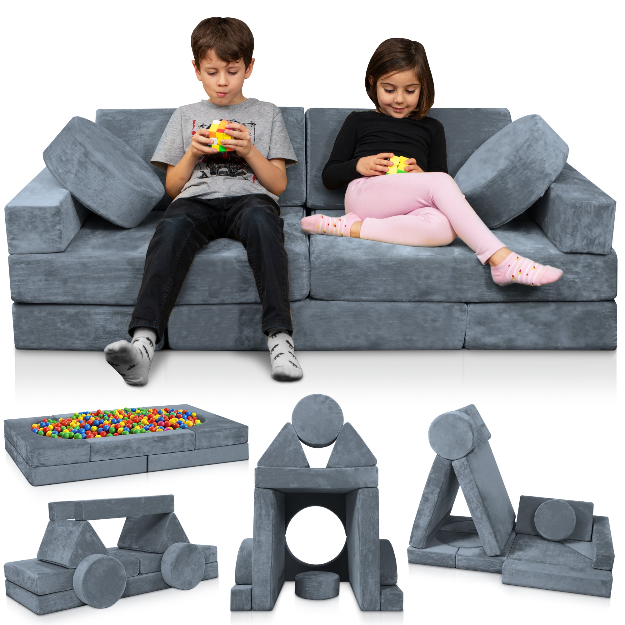 LX15 14pcs Modular Kids Couch Dark Gray Lunix