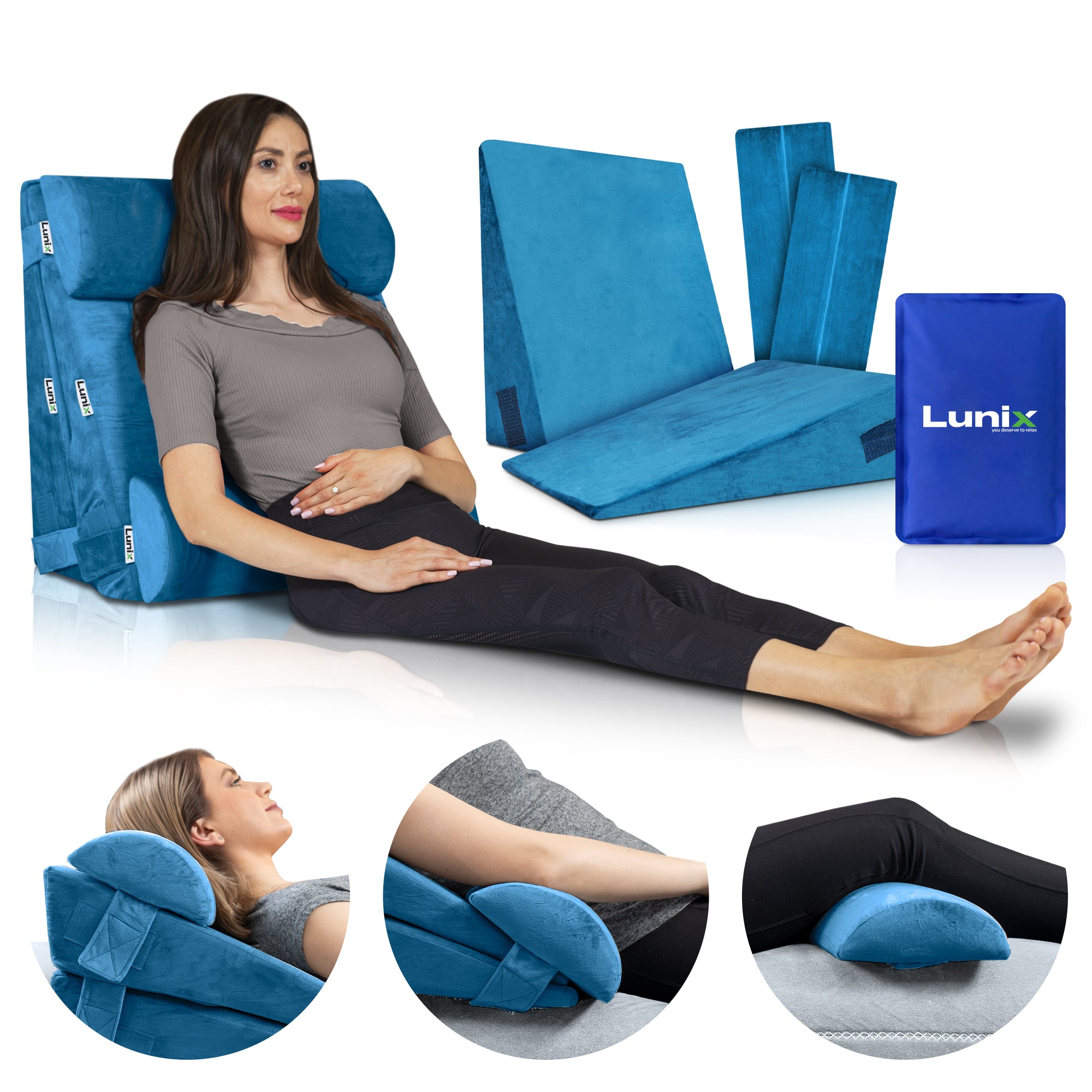 LX8 2-LAYER ORTHOPEDIC WEDGE PILLOW SET, WITH HOT COLD PACK BLUE