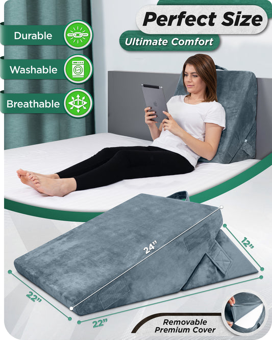 2-Piece Orthopedic Bed Wedge Pillow System, with Hot Cold Pack - Navy
