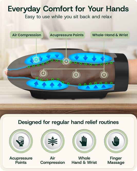 Lunix LX33 Hand Massager with Red Light Therapy, Carpal Tunnel & Wrist Pain Relief Device, Charcoal Black