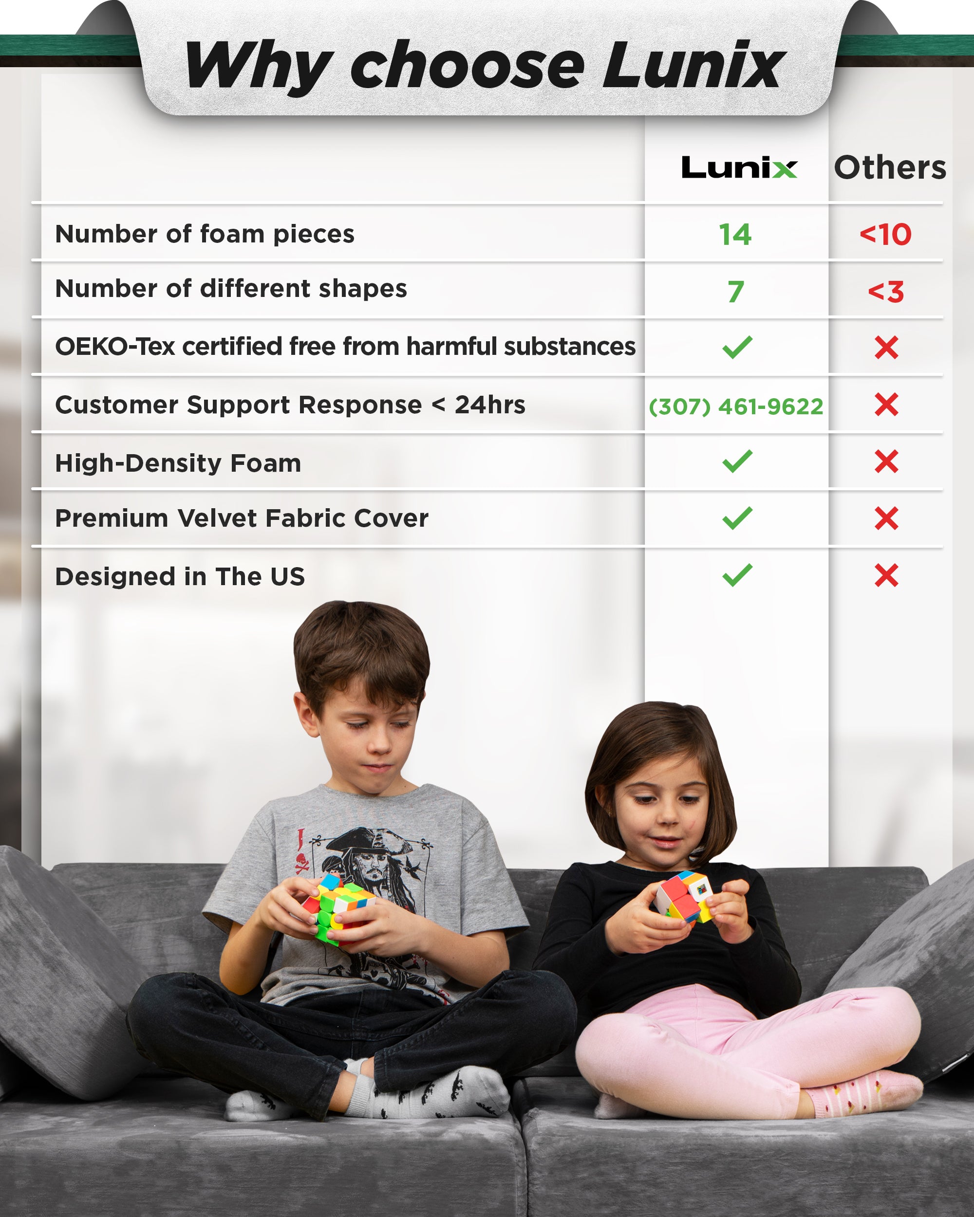 LX15 14pcs Modular Play Couch, Shadow Gray
