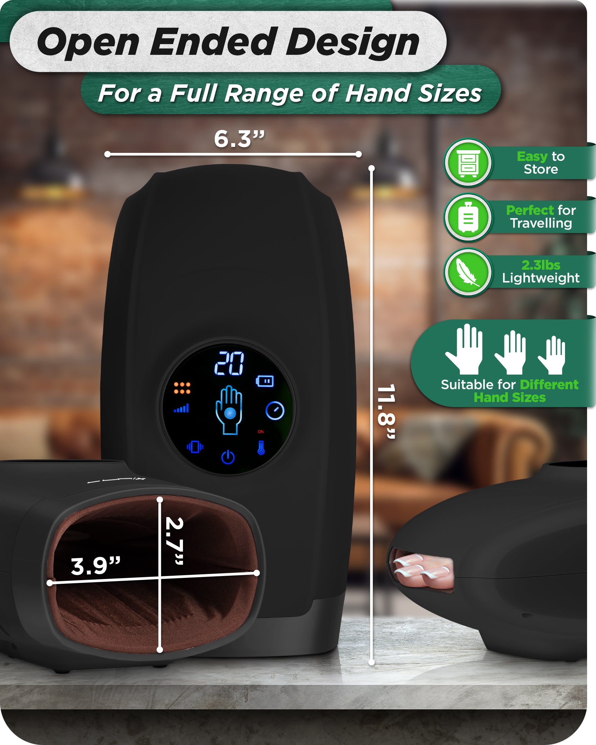 LX7 Touchscreen Hand Massager Black