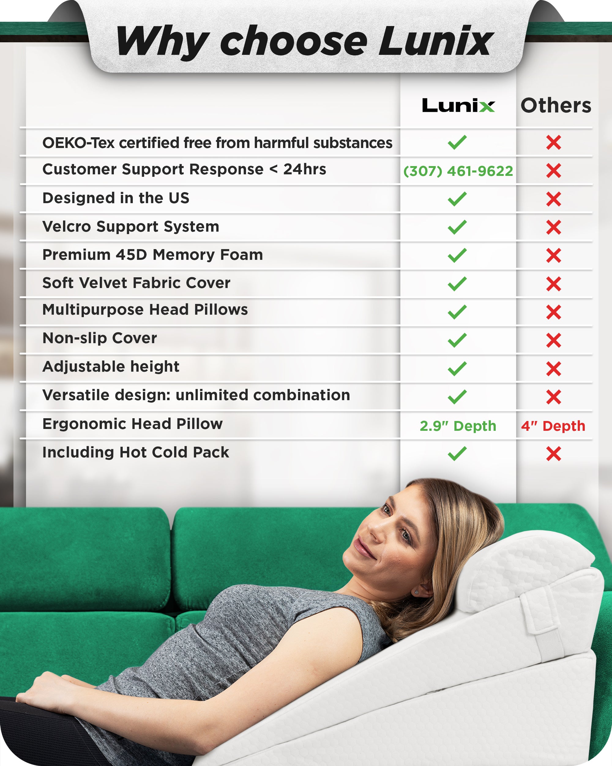 Adjustable Bed Wedge Pillow