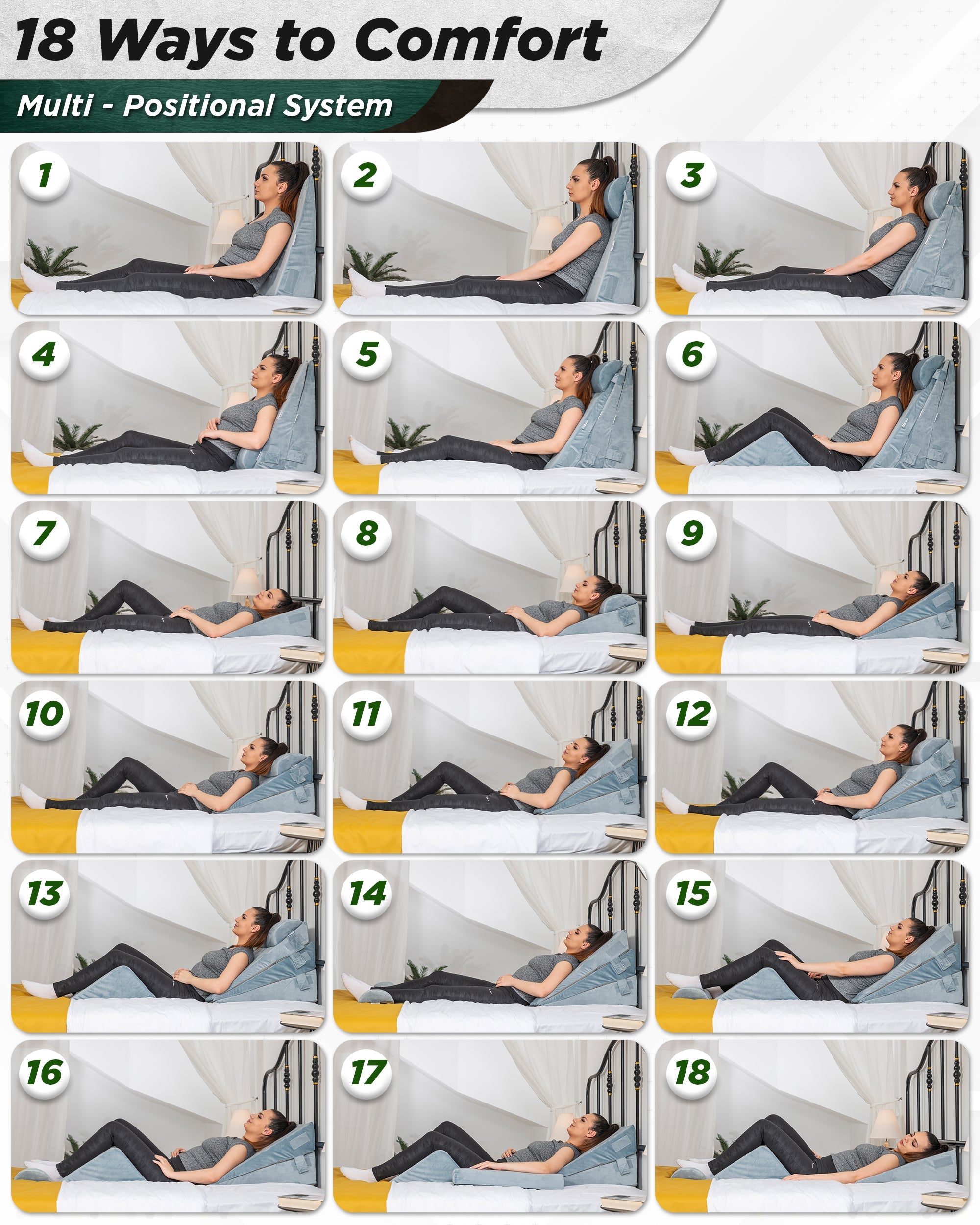 LX11 5pcs Orthopedic Bed Wedge Pillow System, with Hot Cold Pack Gray