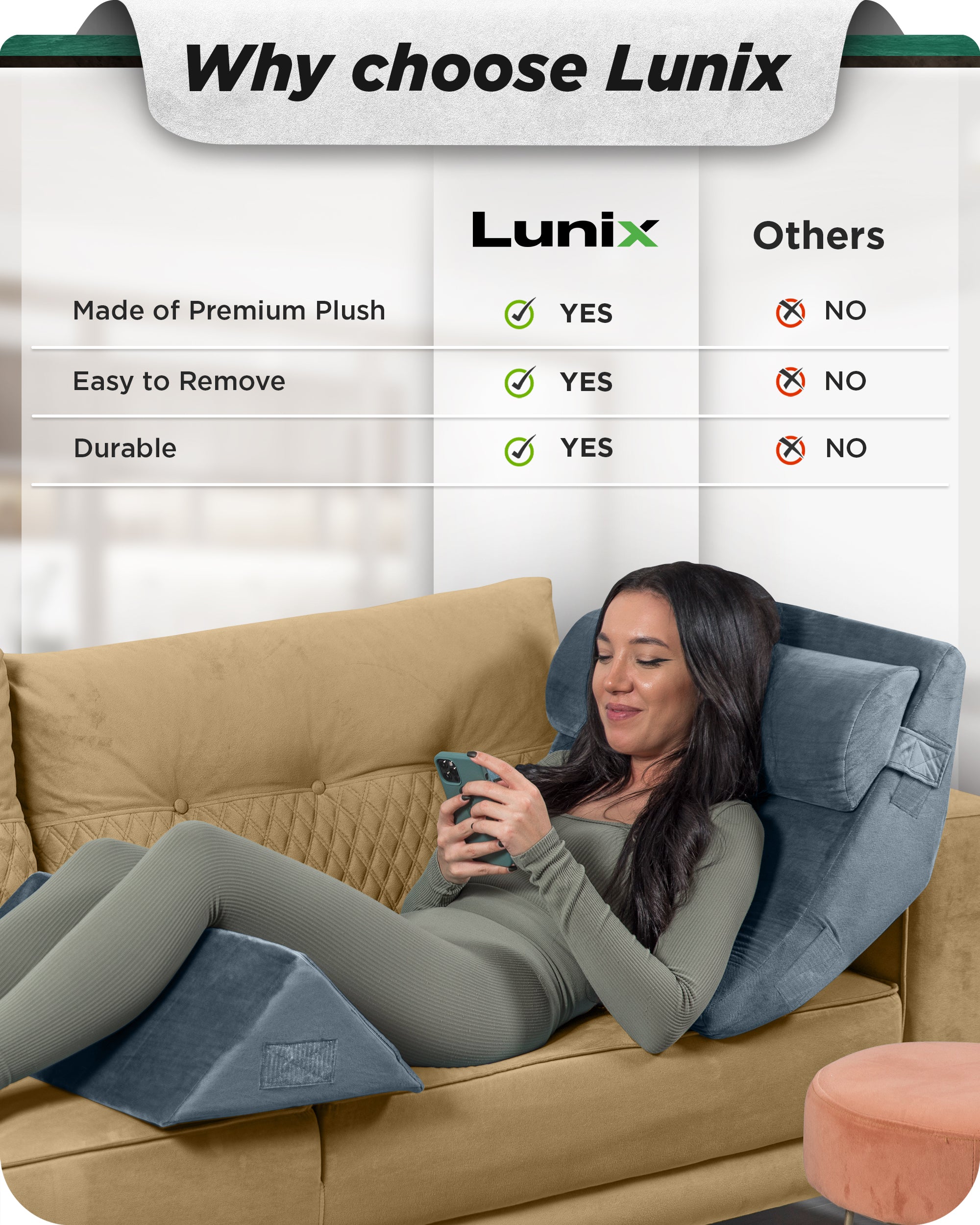 Cover Set Only for LX6, Navy Plush, Pillows and Foam not Included