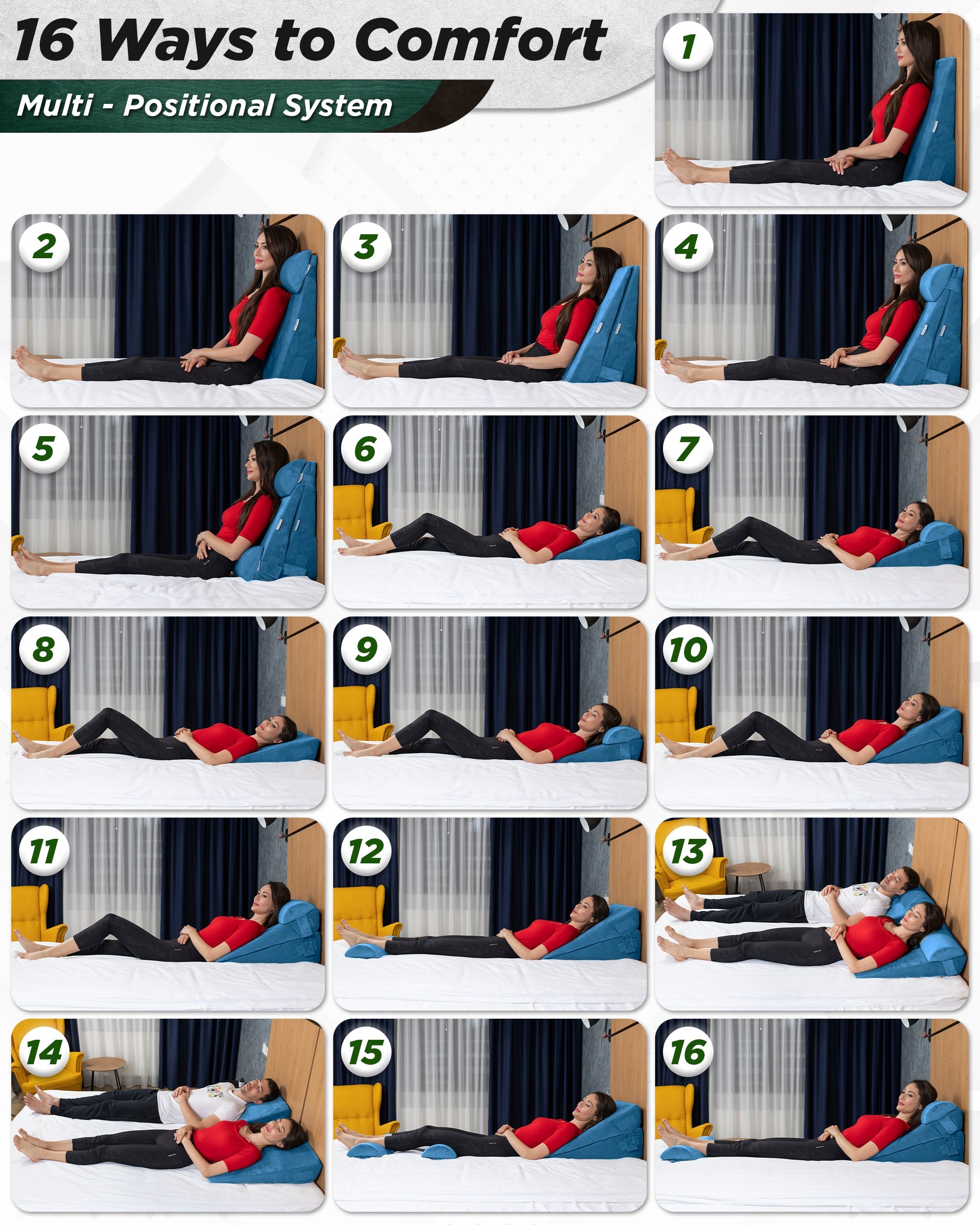 LX8 4-Piece Support for Nighttime Digestive Discomfort & Easier Breathing, Wedge Pillow Set, Ocean Blue