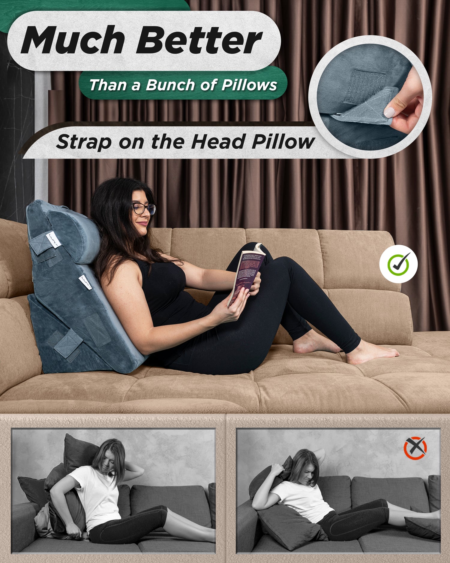 LX6 3pcs Orthopedic Bed Wedge Pillow System, with Hot Cold Pack Navy