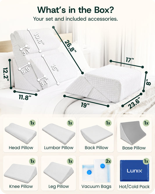 Lunix LX13 6-Piece Bed Wedge Pillow System for Rest and Positioning, Pebble White