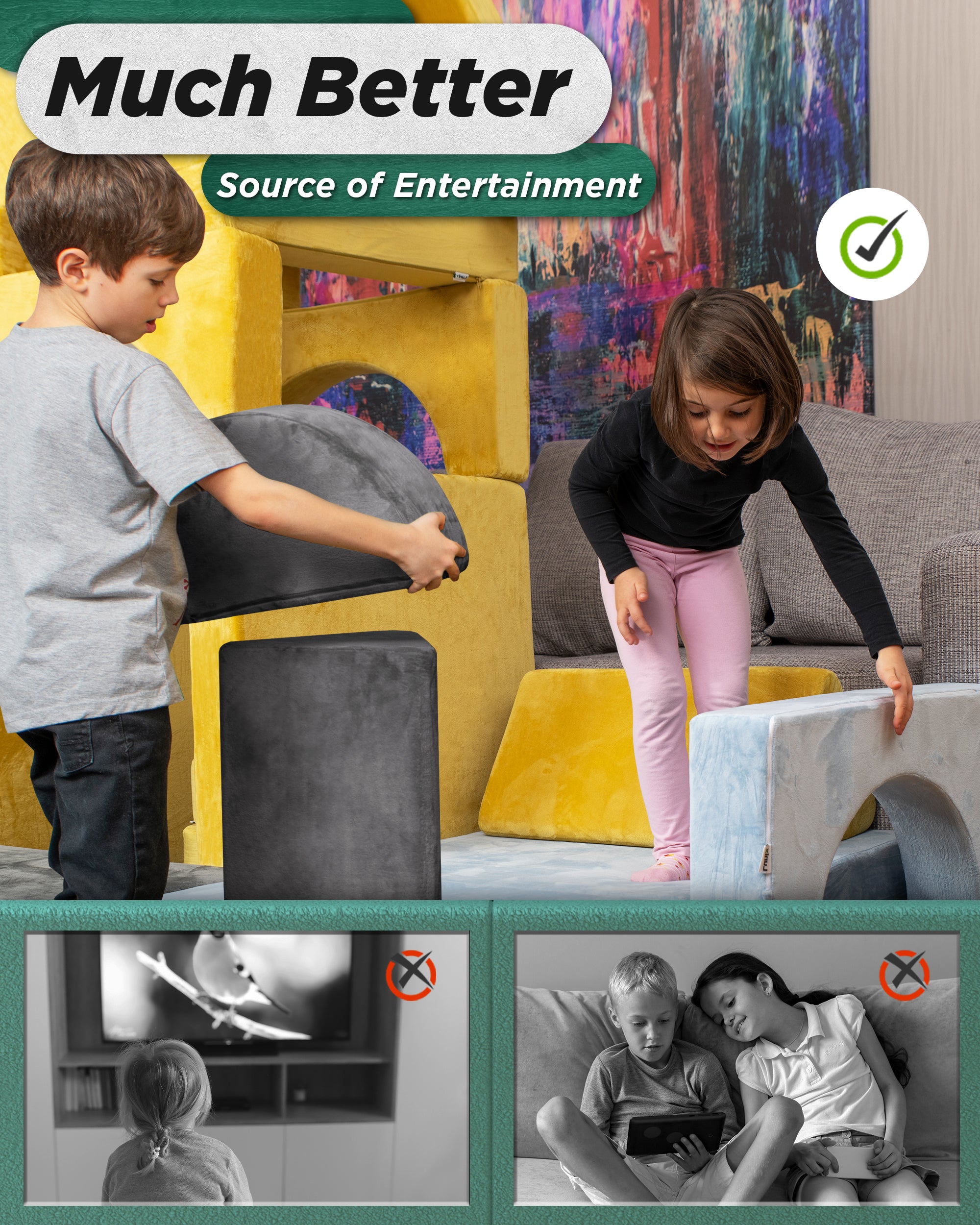 LX15 14pcs Modular Kids Couch Steel Gray