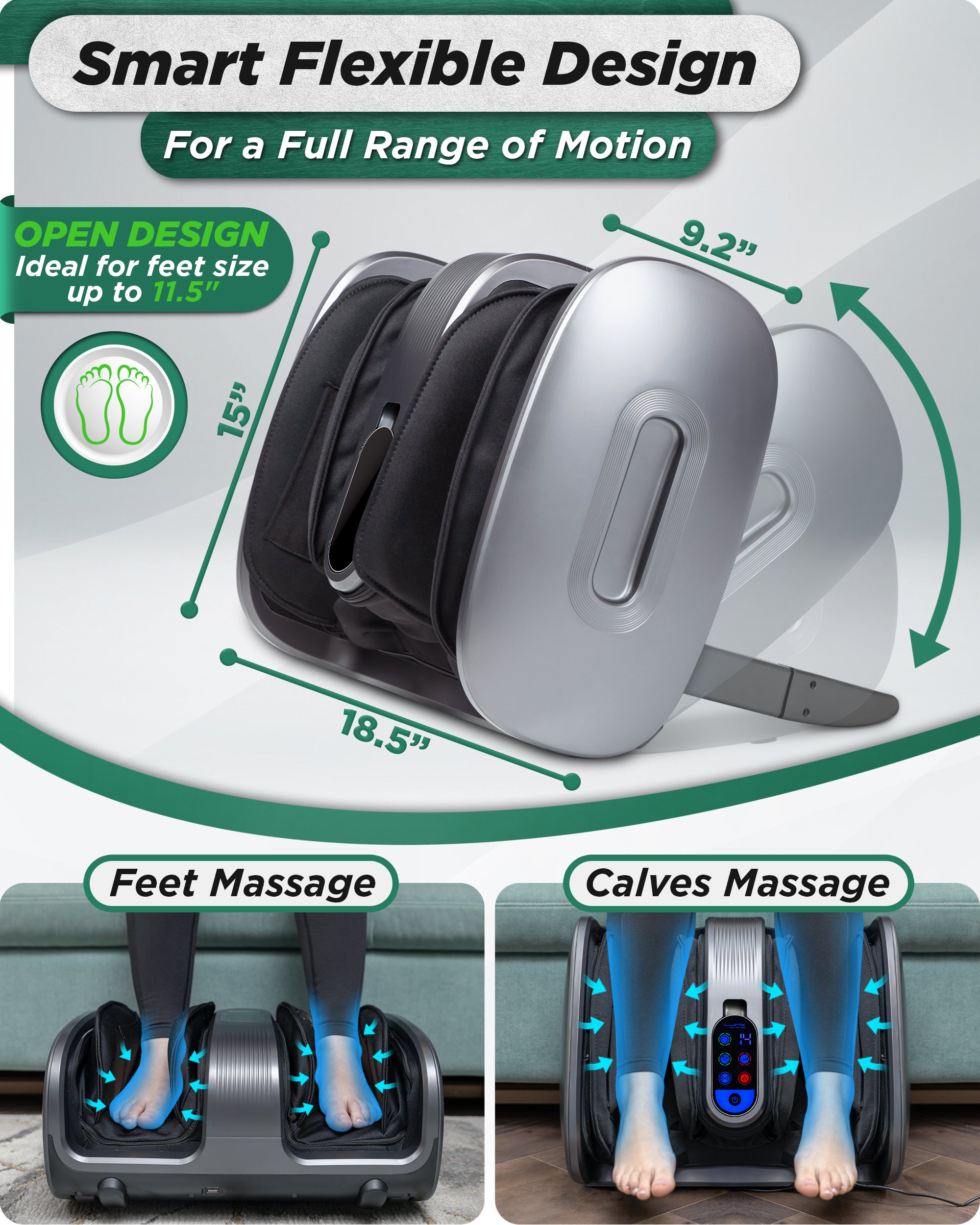 LX21 Shiatsu Foot and Calf Massager with Remote - Gray