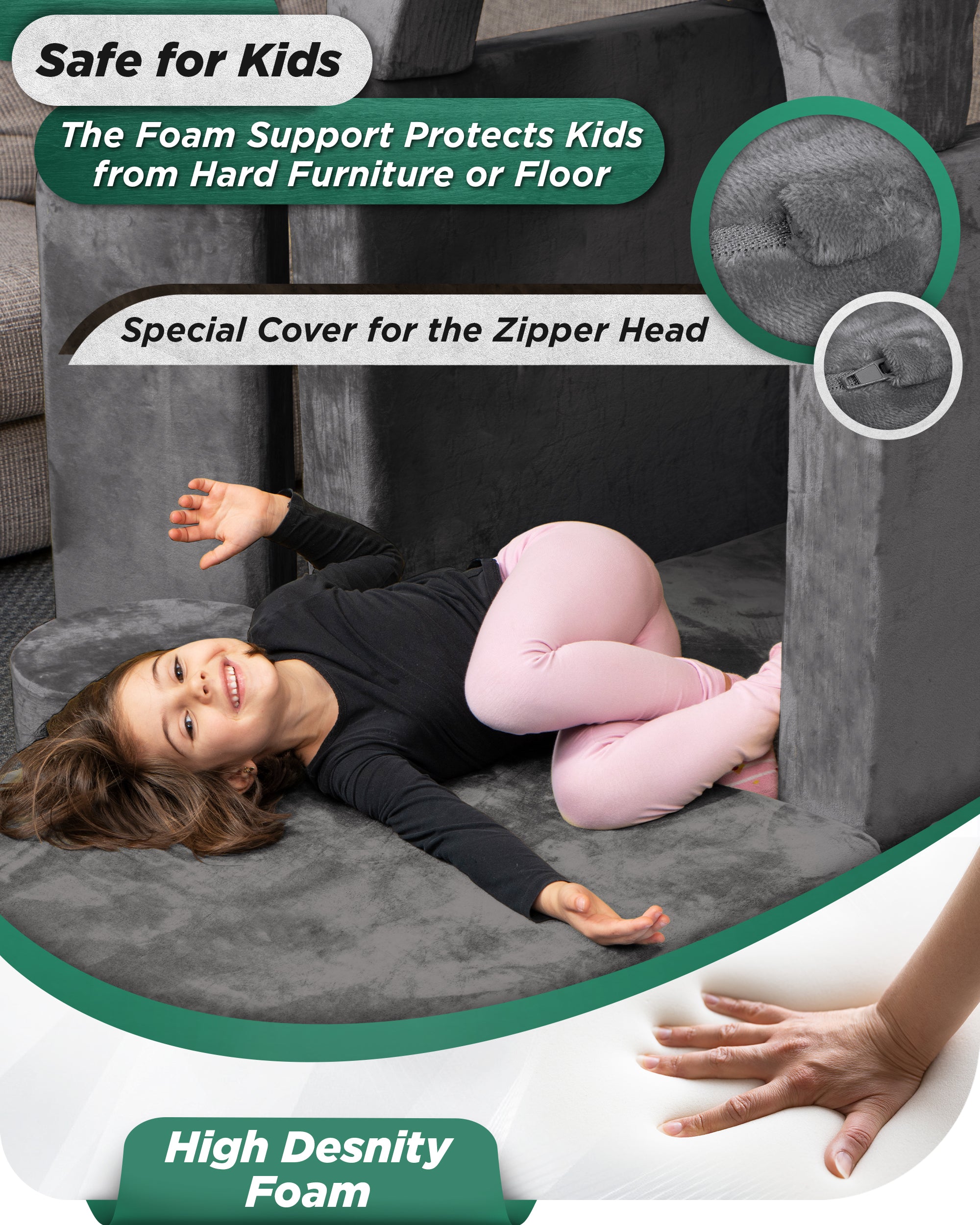 LX15 14pcs Modular Kids Couch Steel Gray