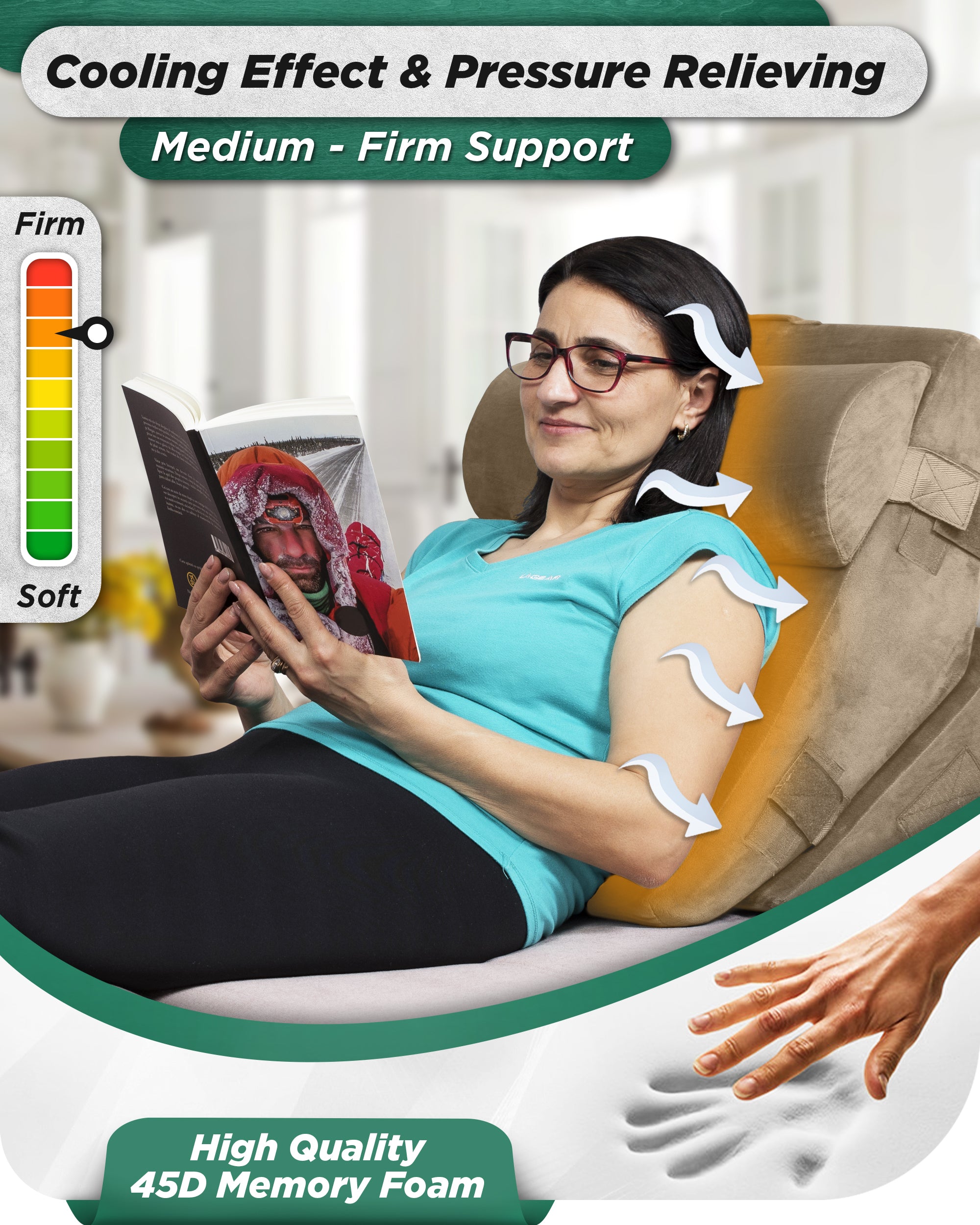 LX6 3pcs Orthopedic Bed Wedge Pillow System, with Hot Cold Pack Brown