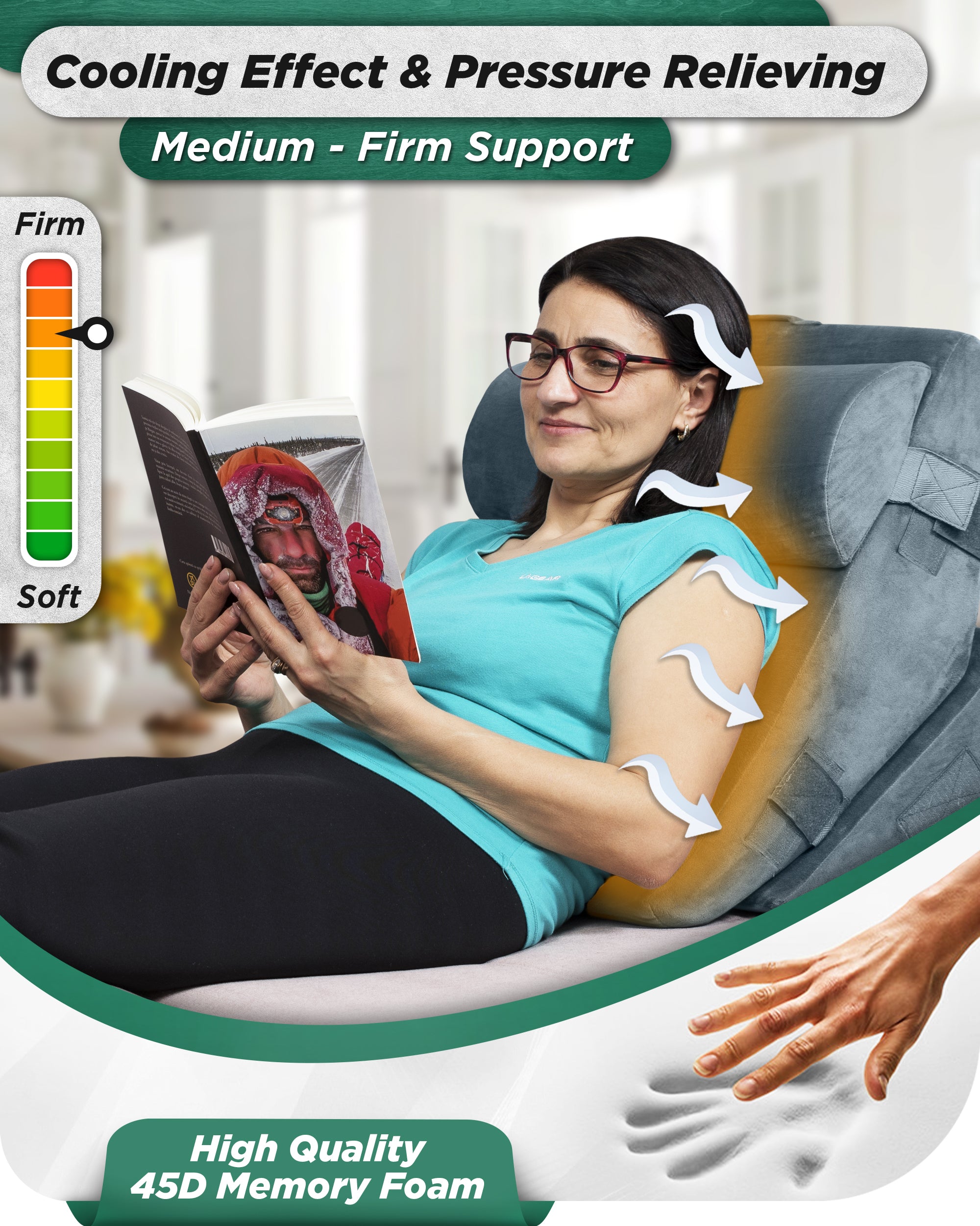 LX6 3pcs Aloe Vera Memory Foam, Orthopedic Bed Wedge Pillow System, with Hot Cold Pack Navy