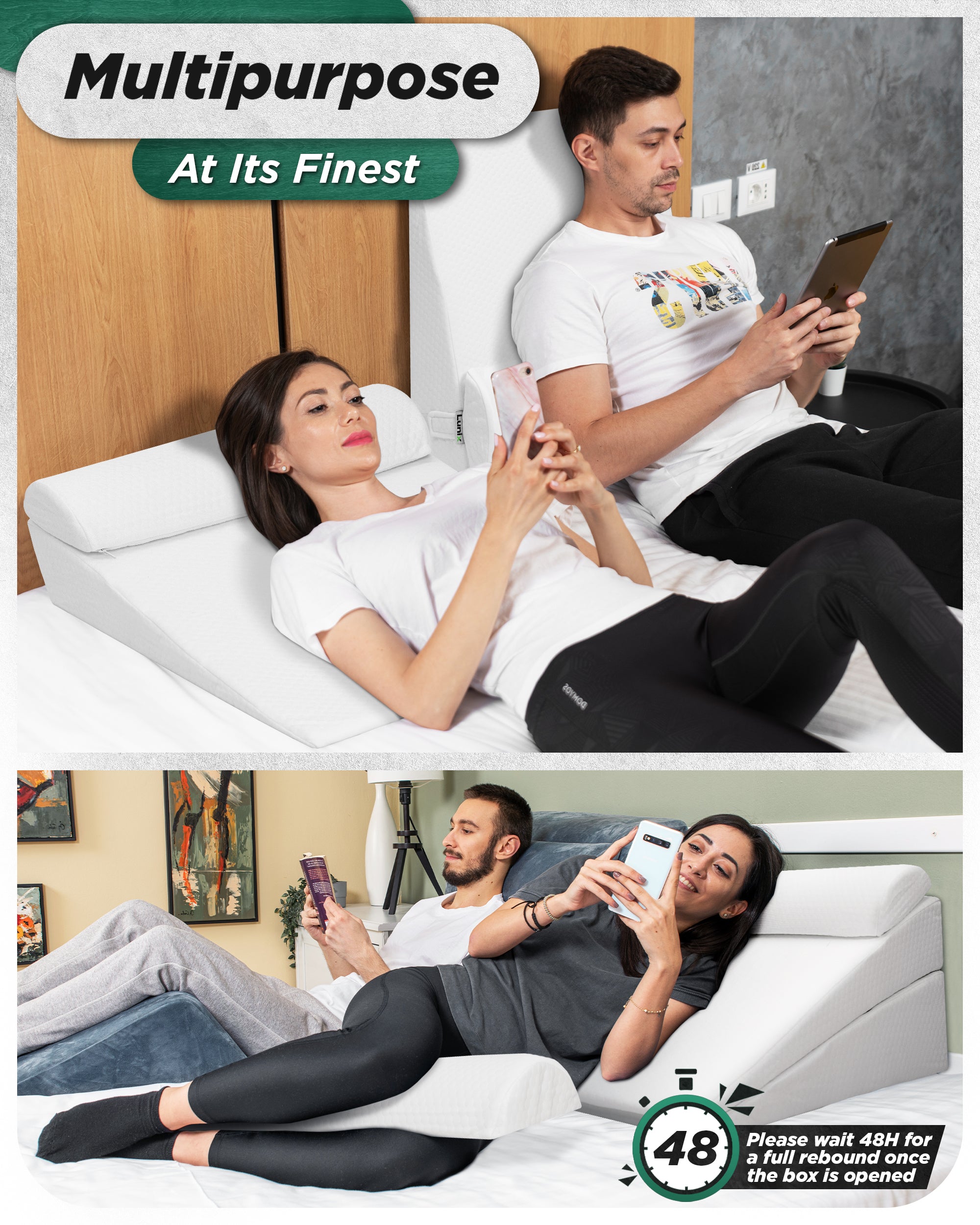 LX8 2-LAYER ORTHOPEDIC WEDGE PILLOW SET, WITH HOT COLD PACK WHITE