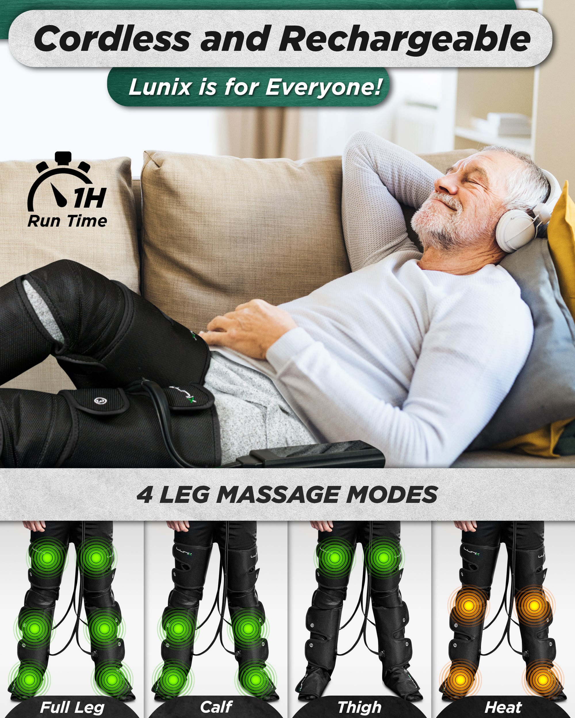 LX10 Full Leg Compression Massager, Charcoal Black