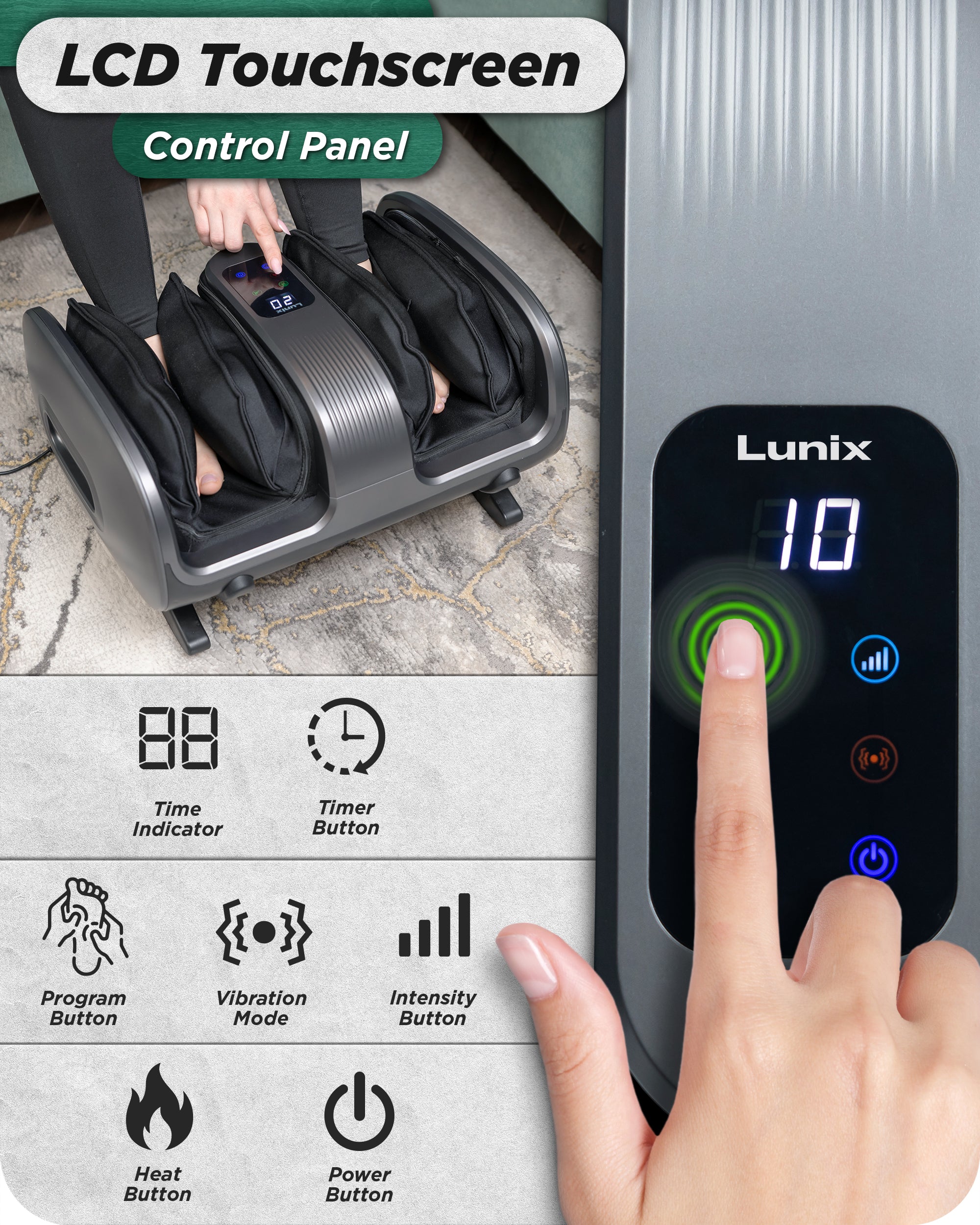 LX20 Foot and Calf Massager for Plantar Fasciitis, Neuropathy Relief, Granite Gray