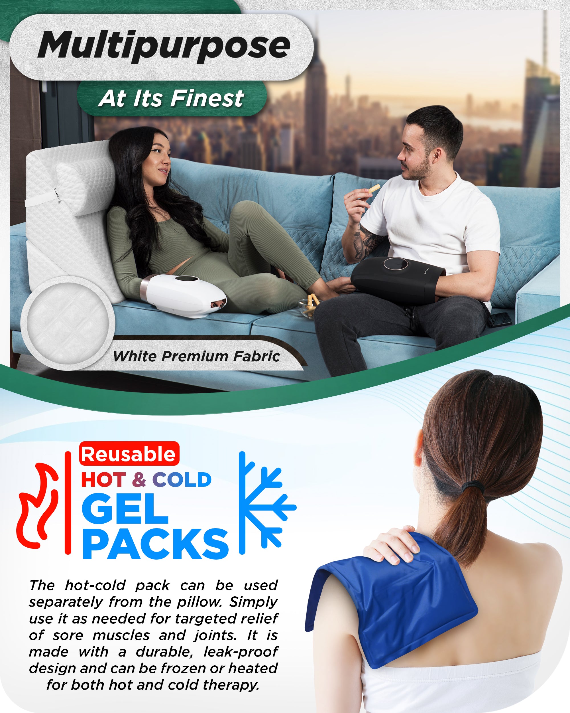 LX6 3-Piece Compact Support for Reading, Rest & Leg Elevation, Wedge Pillow Set, Pebble White