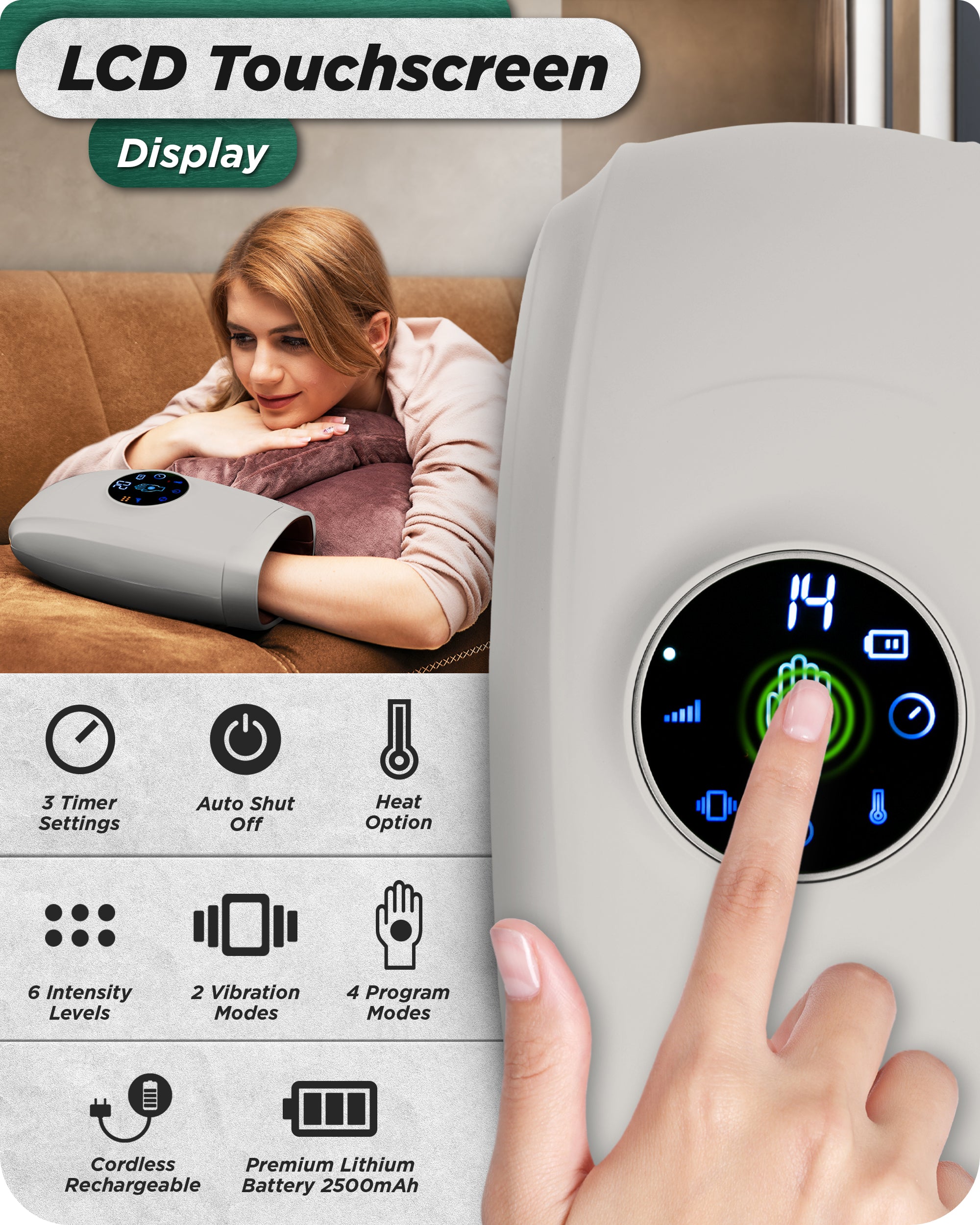 LX7 Touchscreen Hand Massager Gray