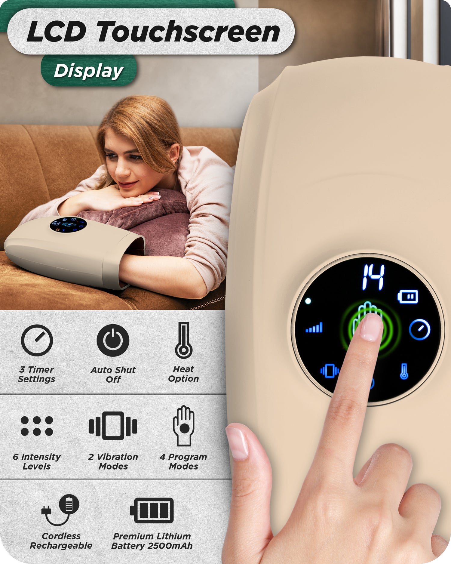 LX7 Touchscreen Hand Massager Beige