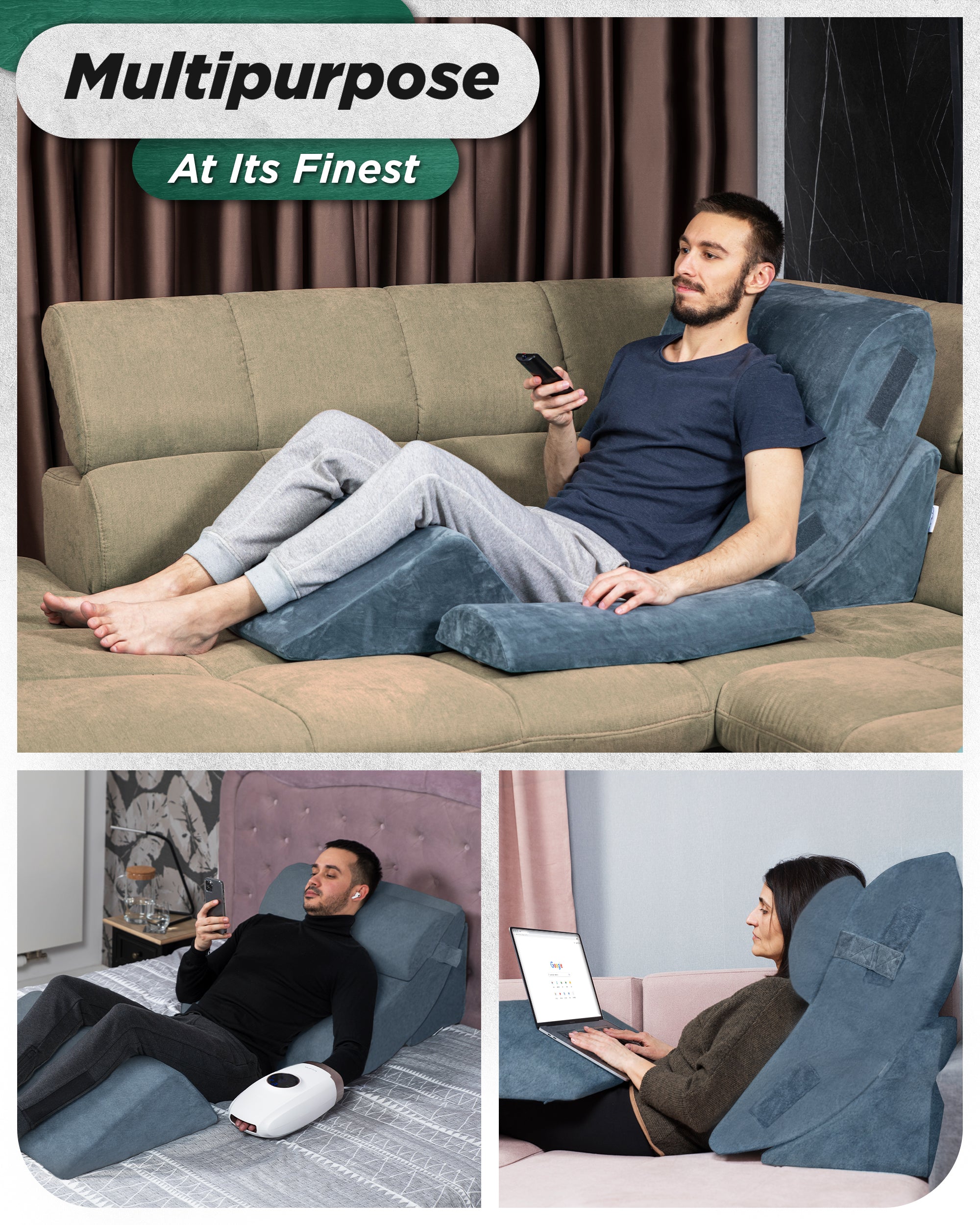 LX5 4pcs Aloe Vera Memory Foam, Orthopedic Bed Wedge Pillow System, with Hot Cold Pack 100% Navy