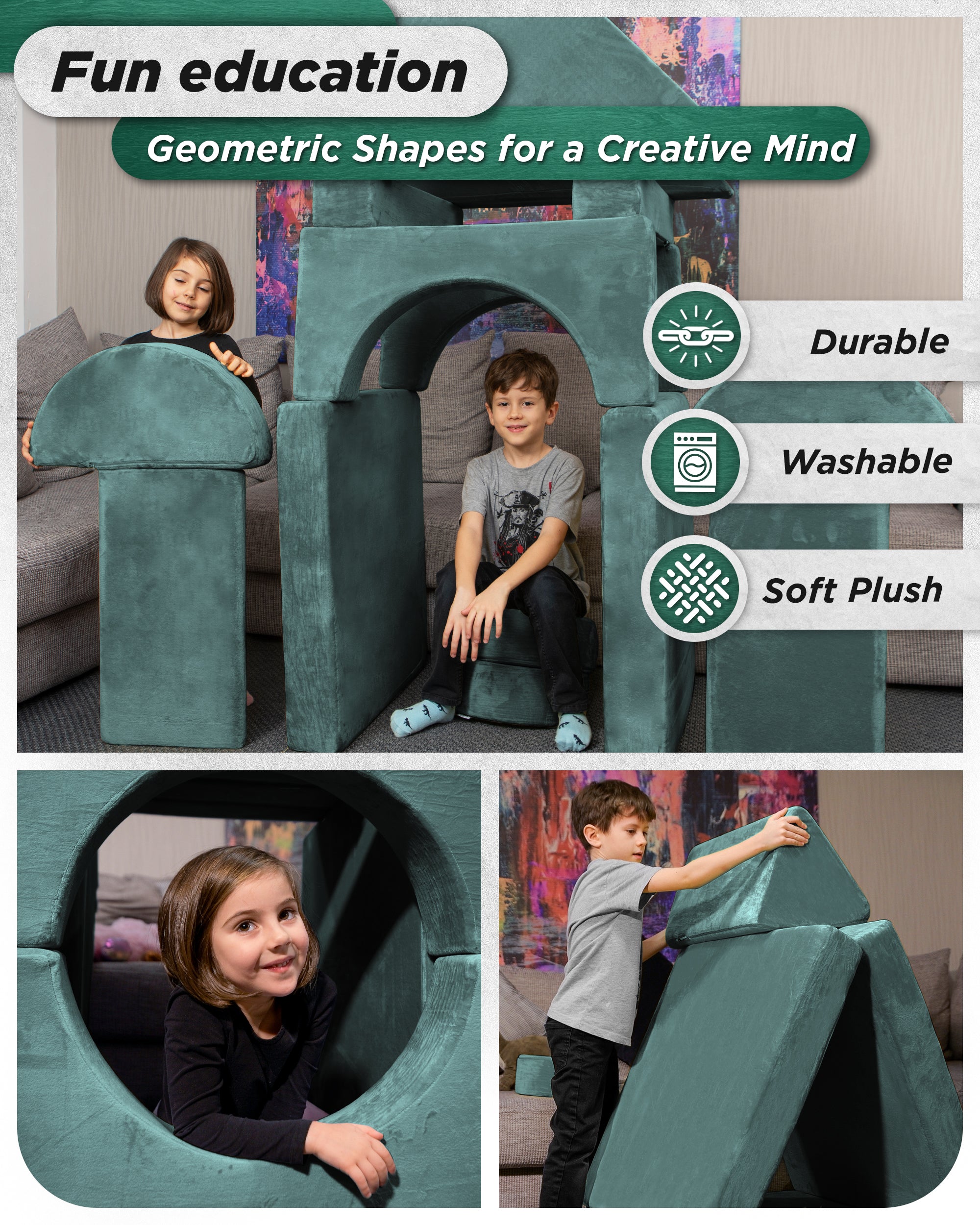 LX15 14pcs Modular Play Couch, Sage Teal