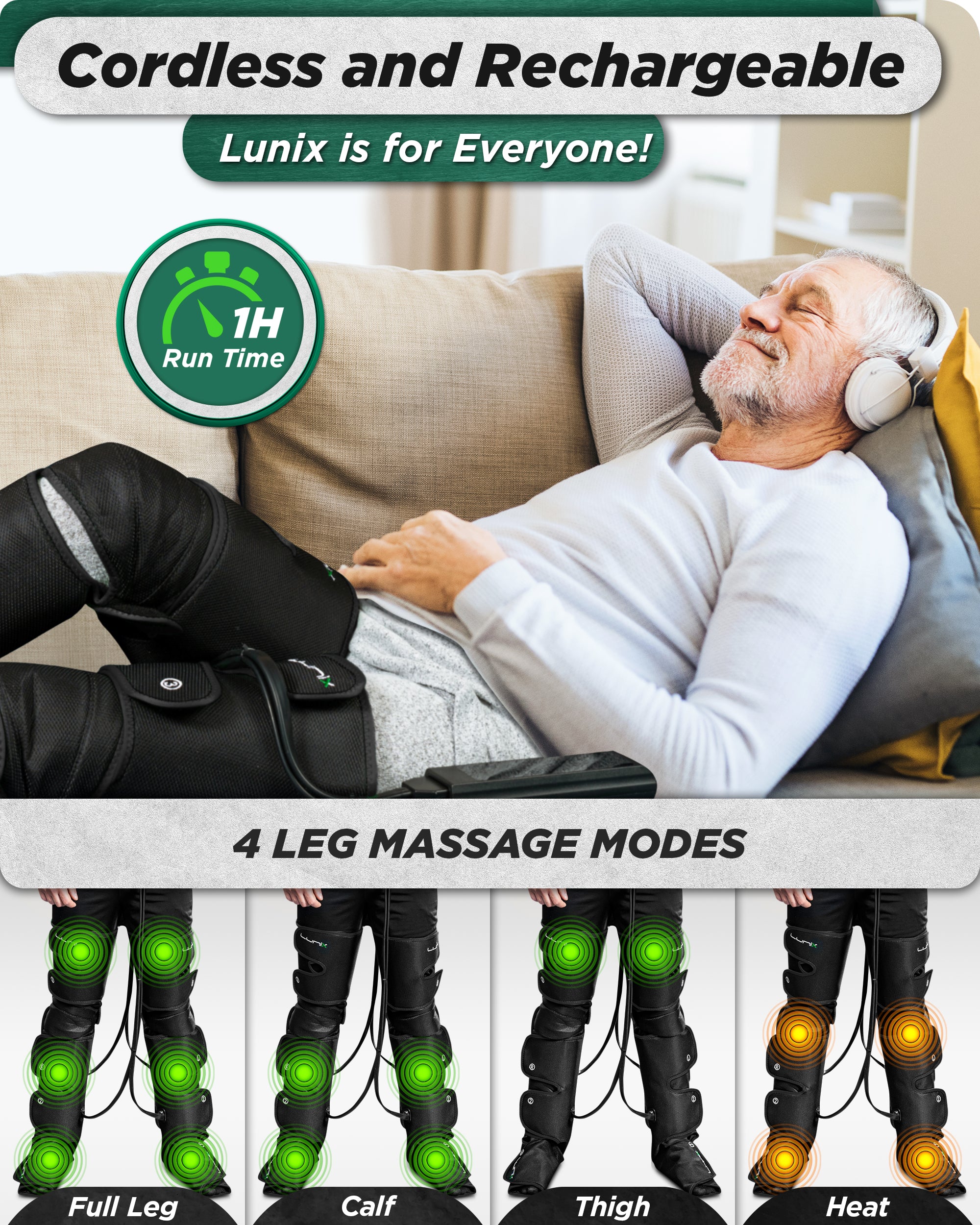 LX10 FULL LEG COMPRESSION MASSAGER WITH HOT/COLD PACK - BLACK - UPGRADED