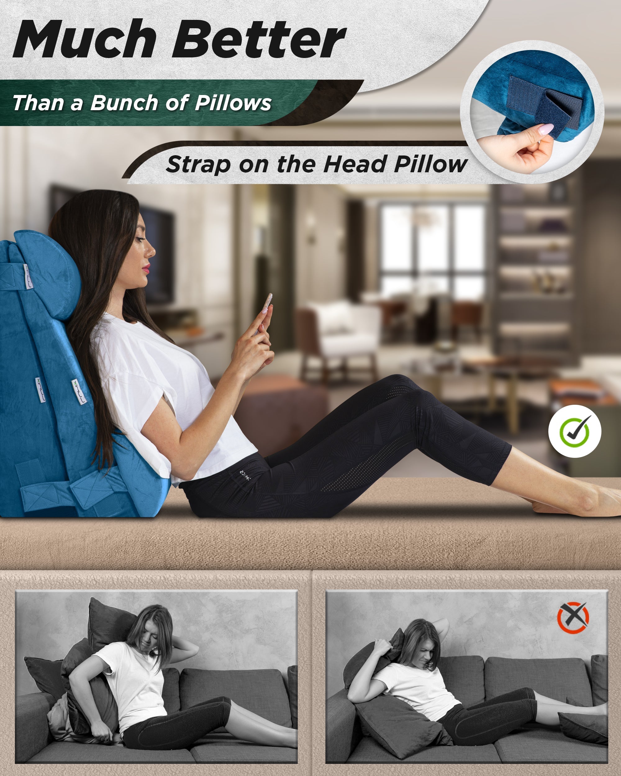 LX8 4-Piece Support for Nighttime Digestive Discomfort & Easier Breathing, Wedge Pillow Set, Ocean Blue