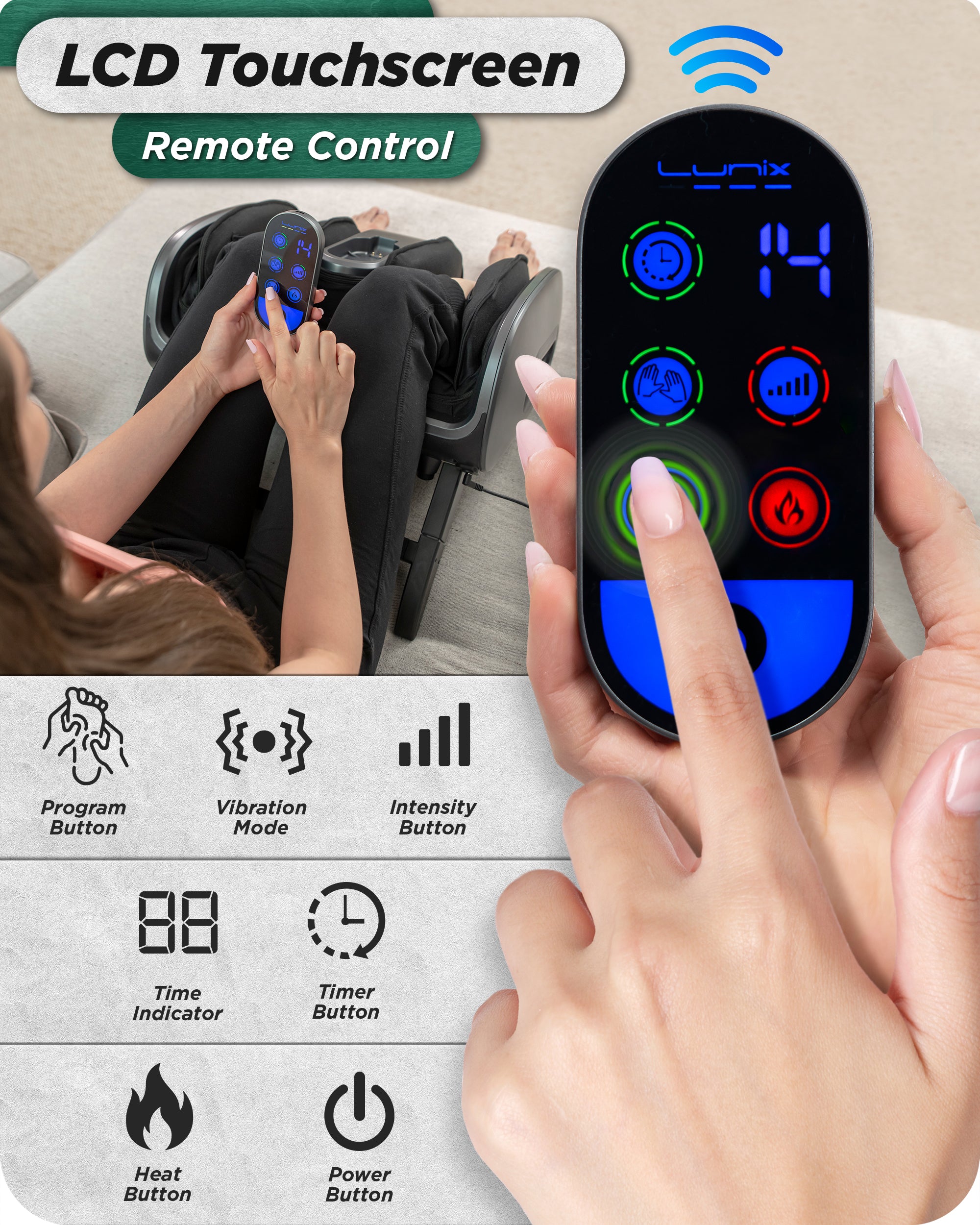 LX21 Shiatsu Foot and Calf Massager with Remote - Gray