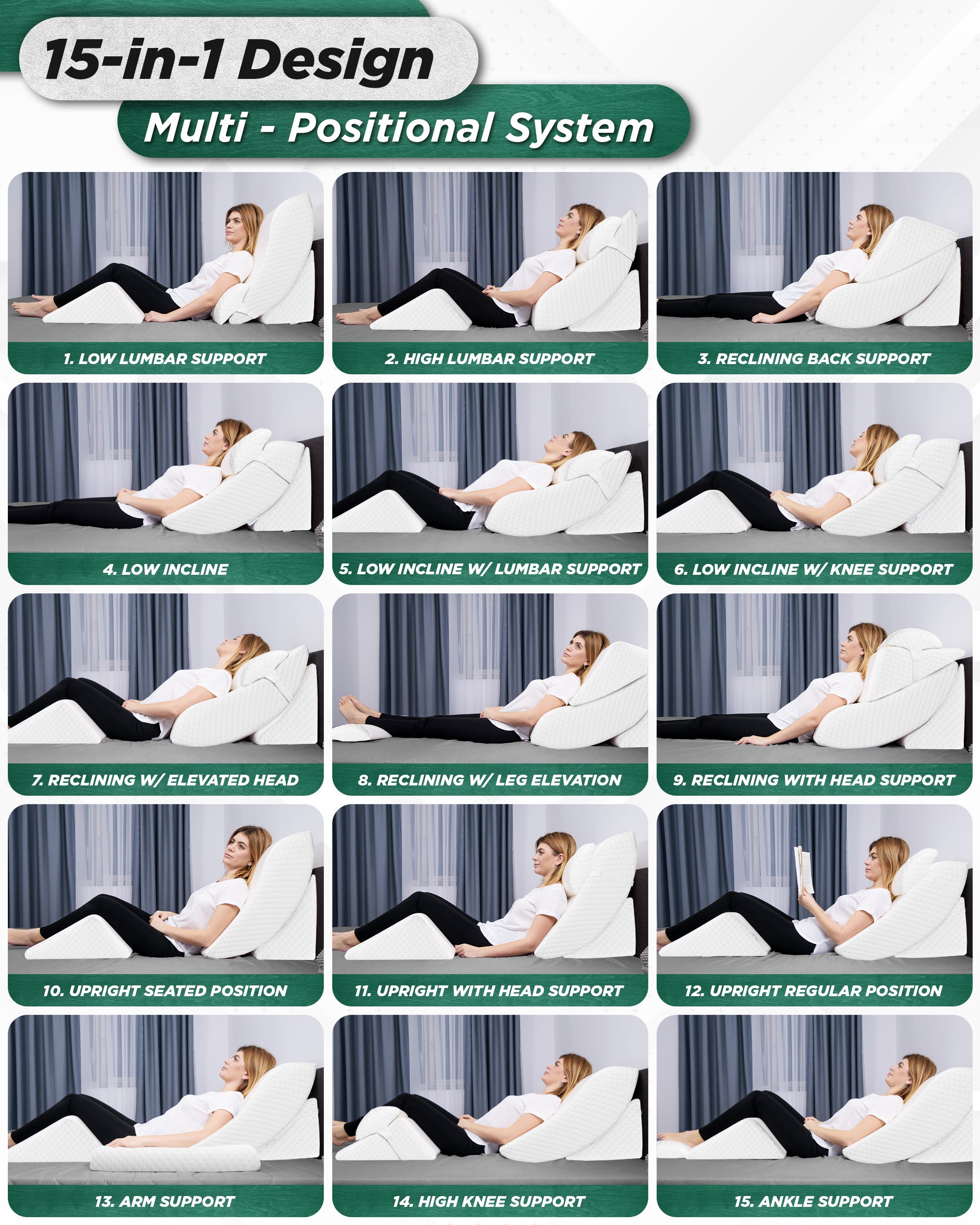 LX5 4pcs Orthopedic Bed Wedge Pillow System, with Hot Cold Pack White