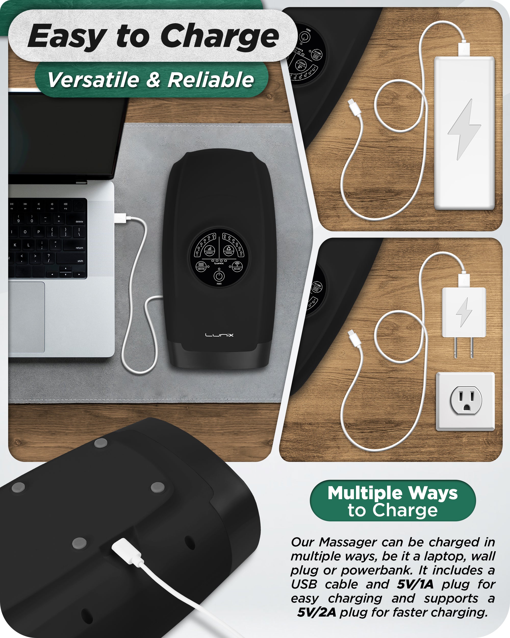 Lunix LX33 Hand Massager with Red Light Therapy, Carpal Tunnel & Wrist Pain Relief Device, Charcoal Black