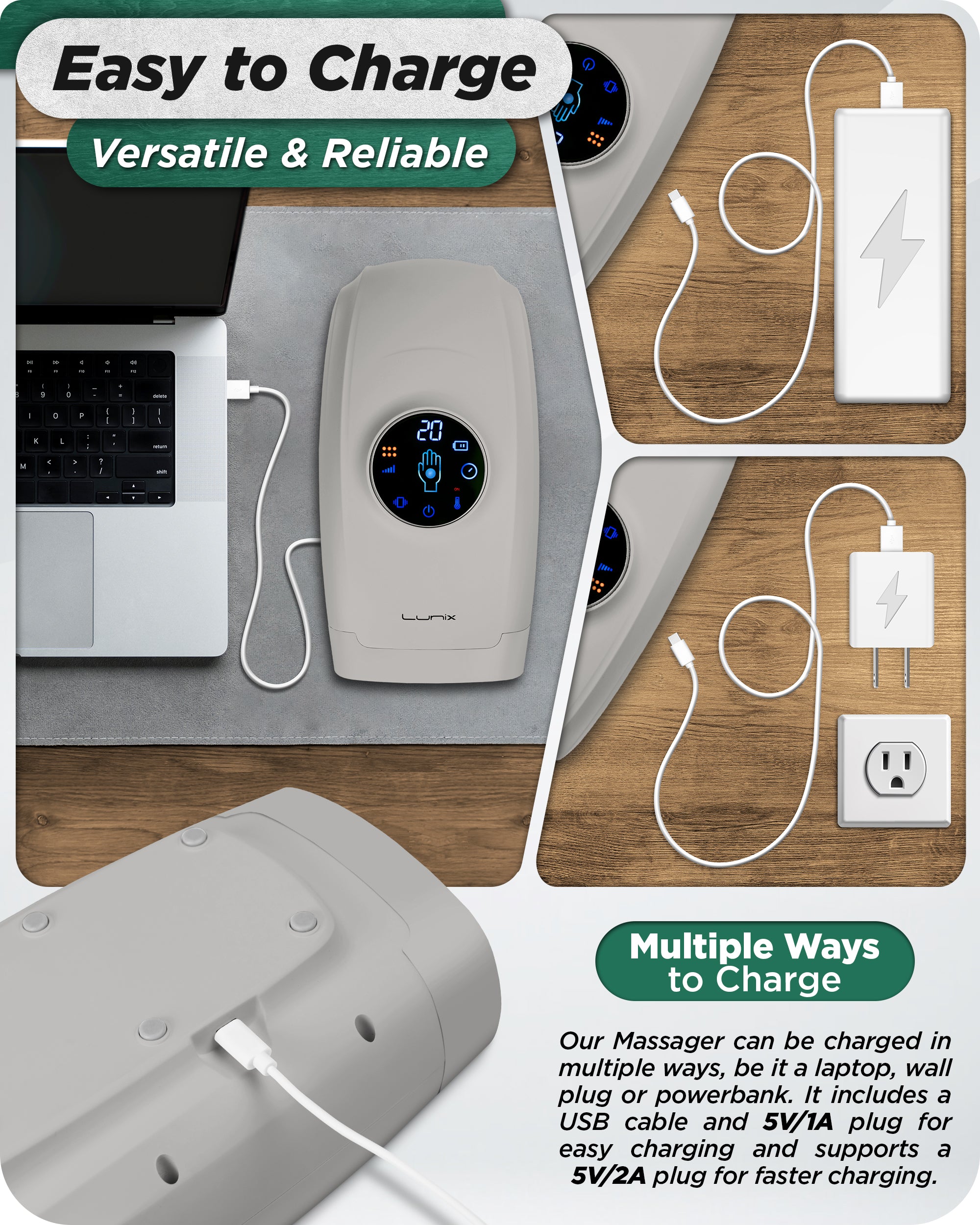 LX7 Touchscreen Hand Massager Gray