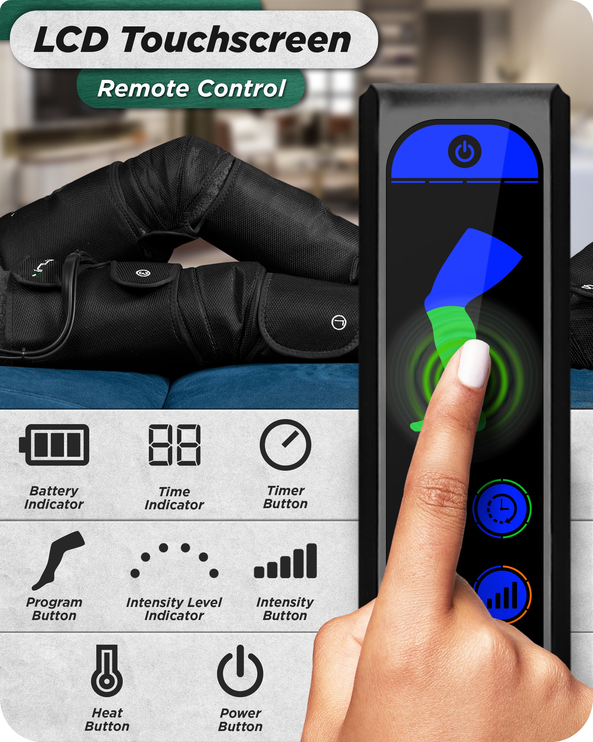 LX10 FULL LEG COMPRESSION MASSAGER WITH HOT/COLD PACK - BLACK - UPGRADED