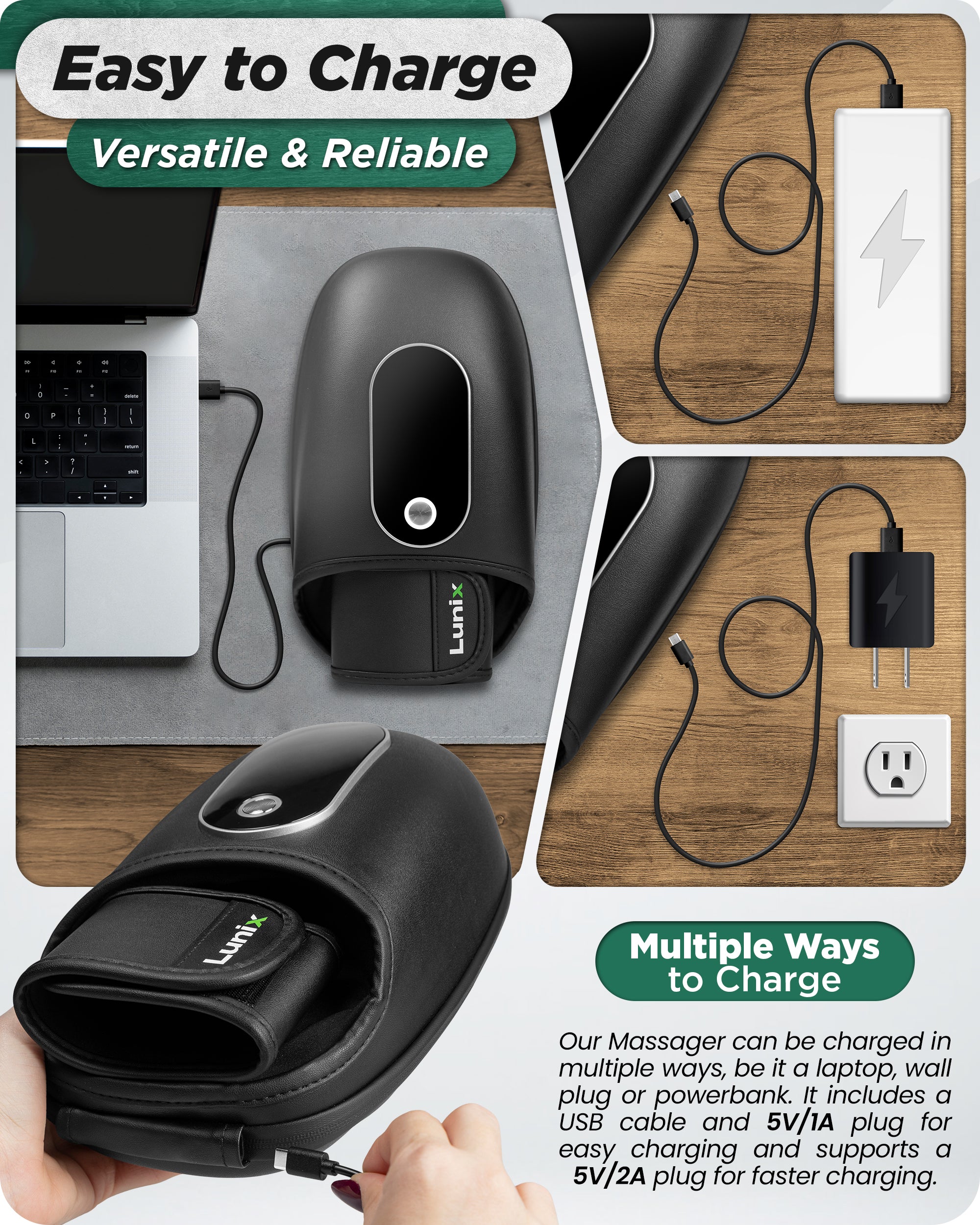 LX31 Hand Massager with Heat, Kneading and Compression - Black