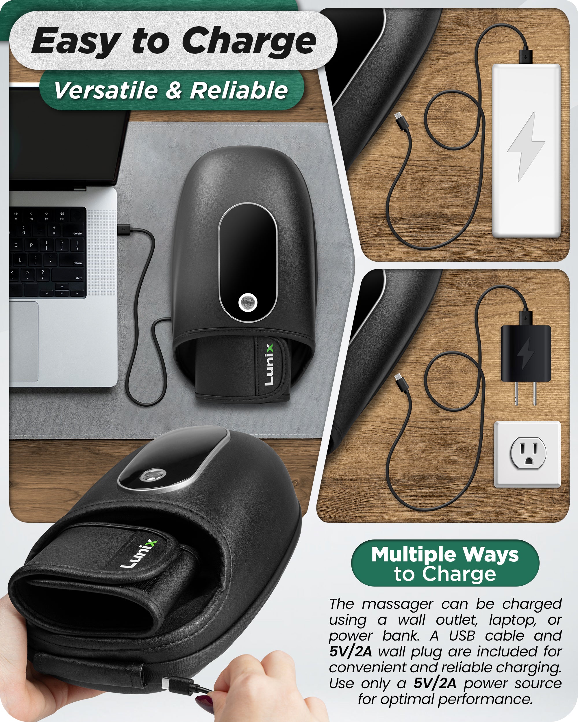 LX31 Hand Massager with Heat, Kneading and Compression - Black