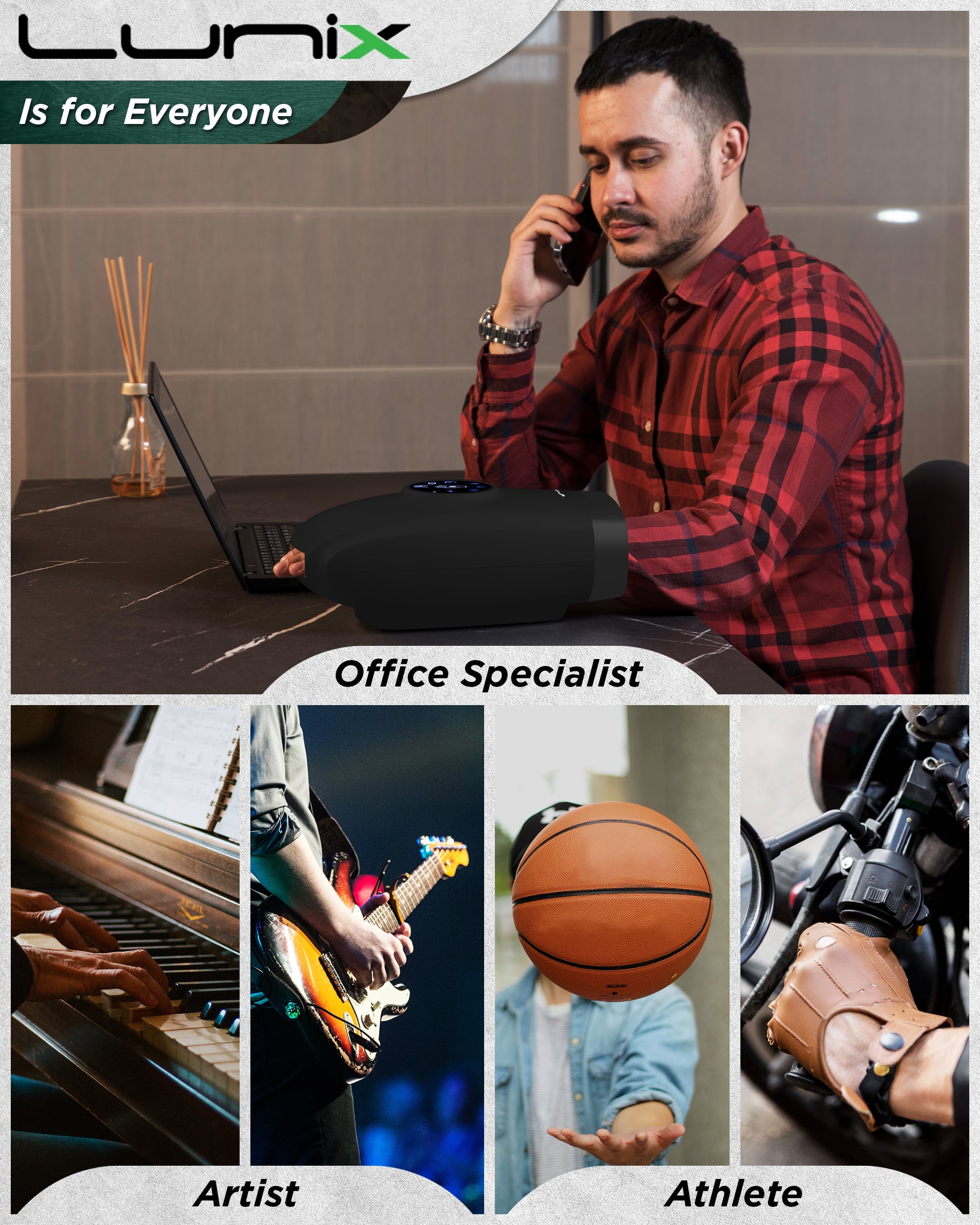 LX7 LCD Touchscreen Hand Massager, Heated Air Compression, Charcoal Black