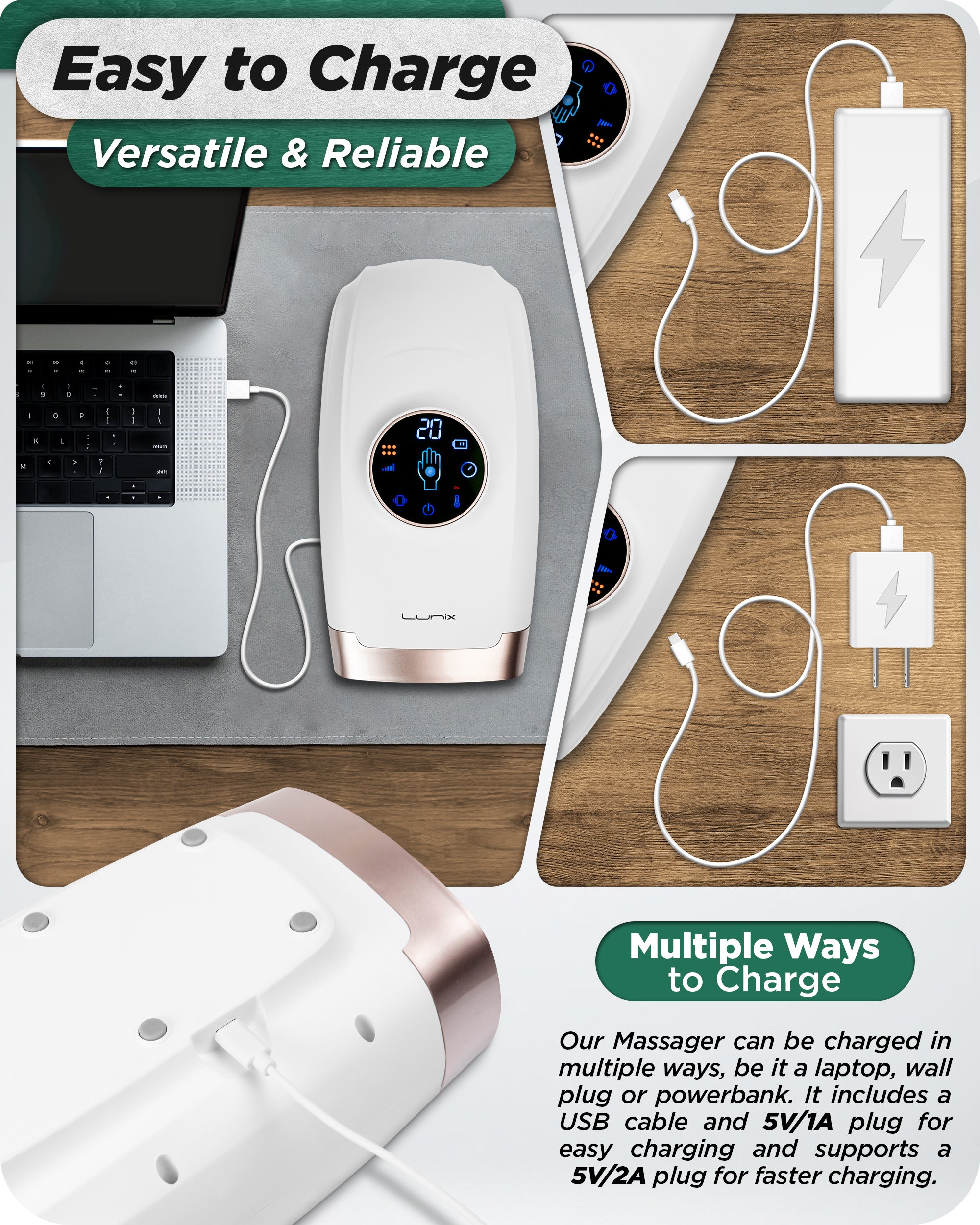 LX7 Touchscreen Hand Massager White