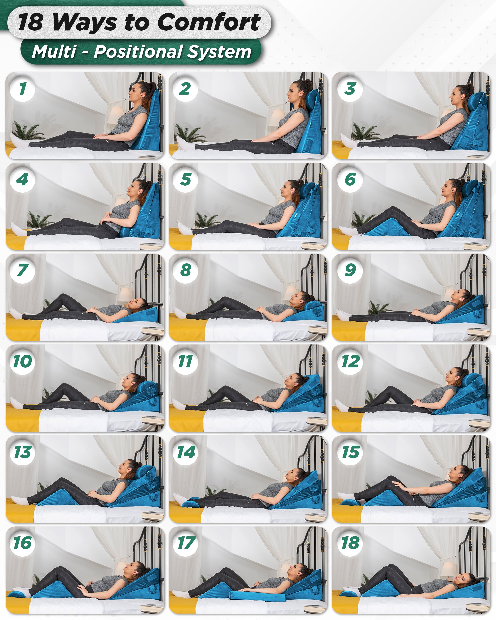 LX11 5pcs Orthopedic Bed Wedge Pillow System, with Hot Cold Pack Blue