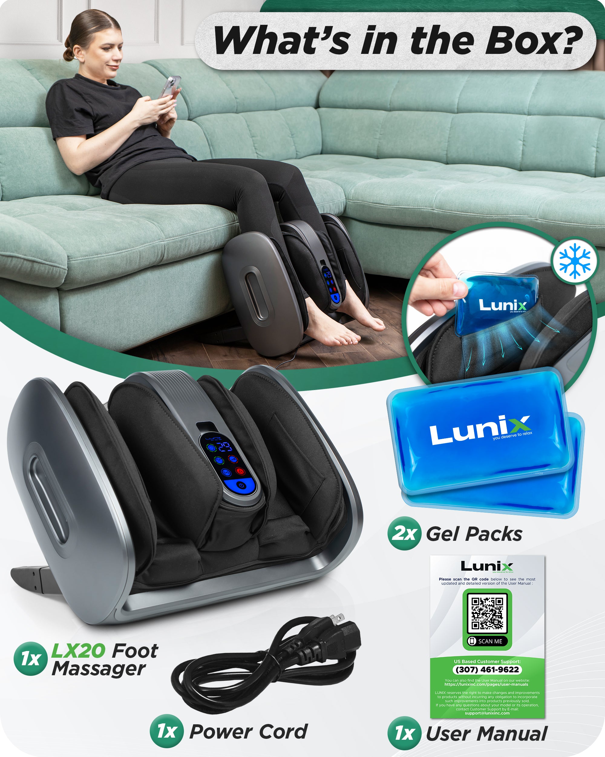 LX21 Shiatsu Foot and Calf Massager with Remote - Gray