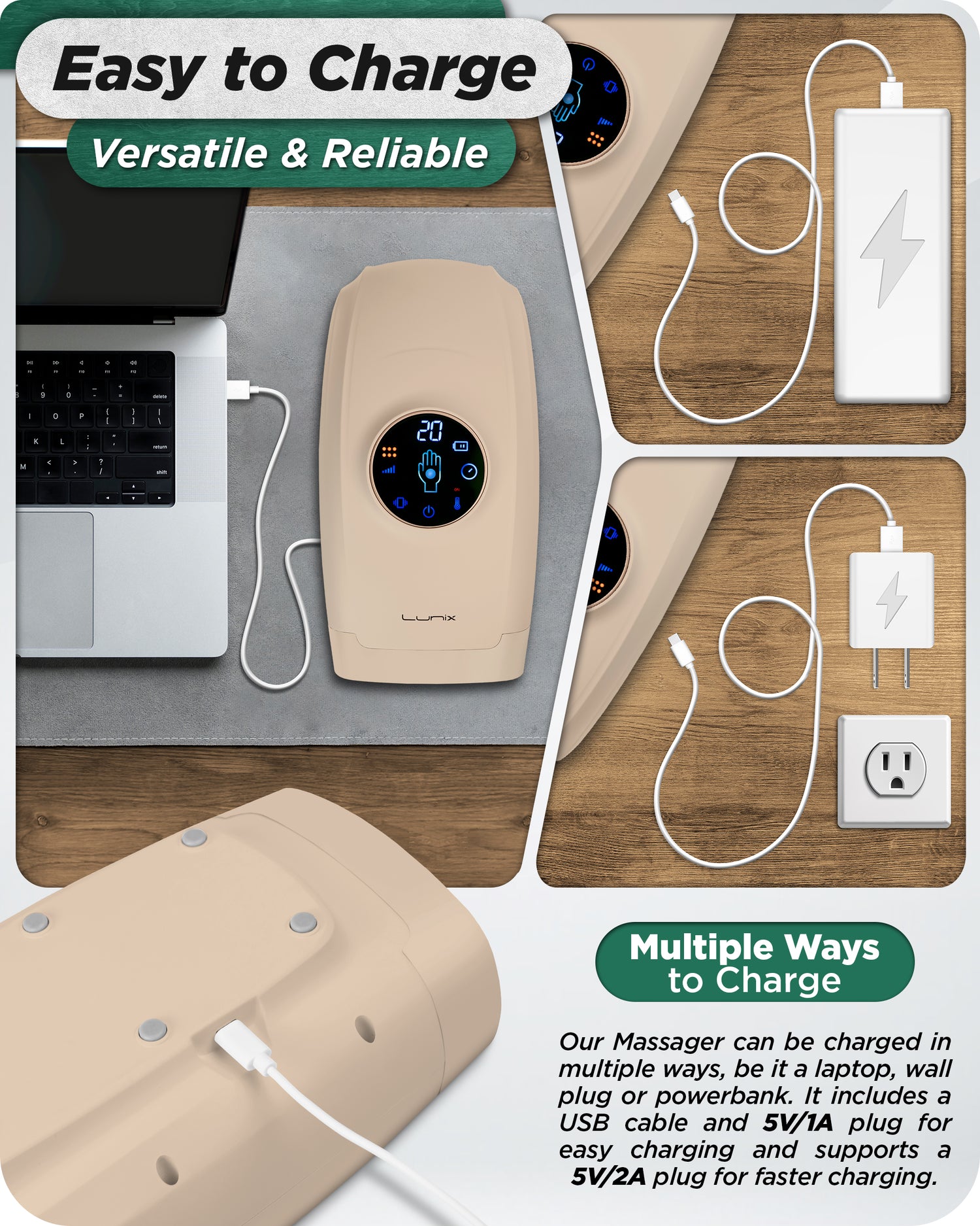 LX7 Touchscreen Hand Massager Beige