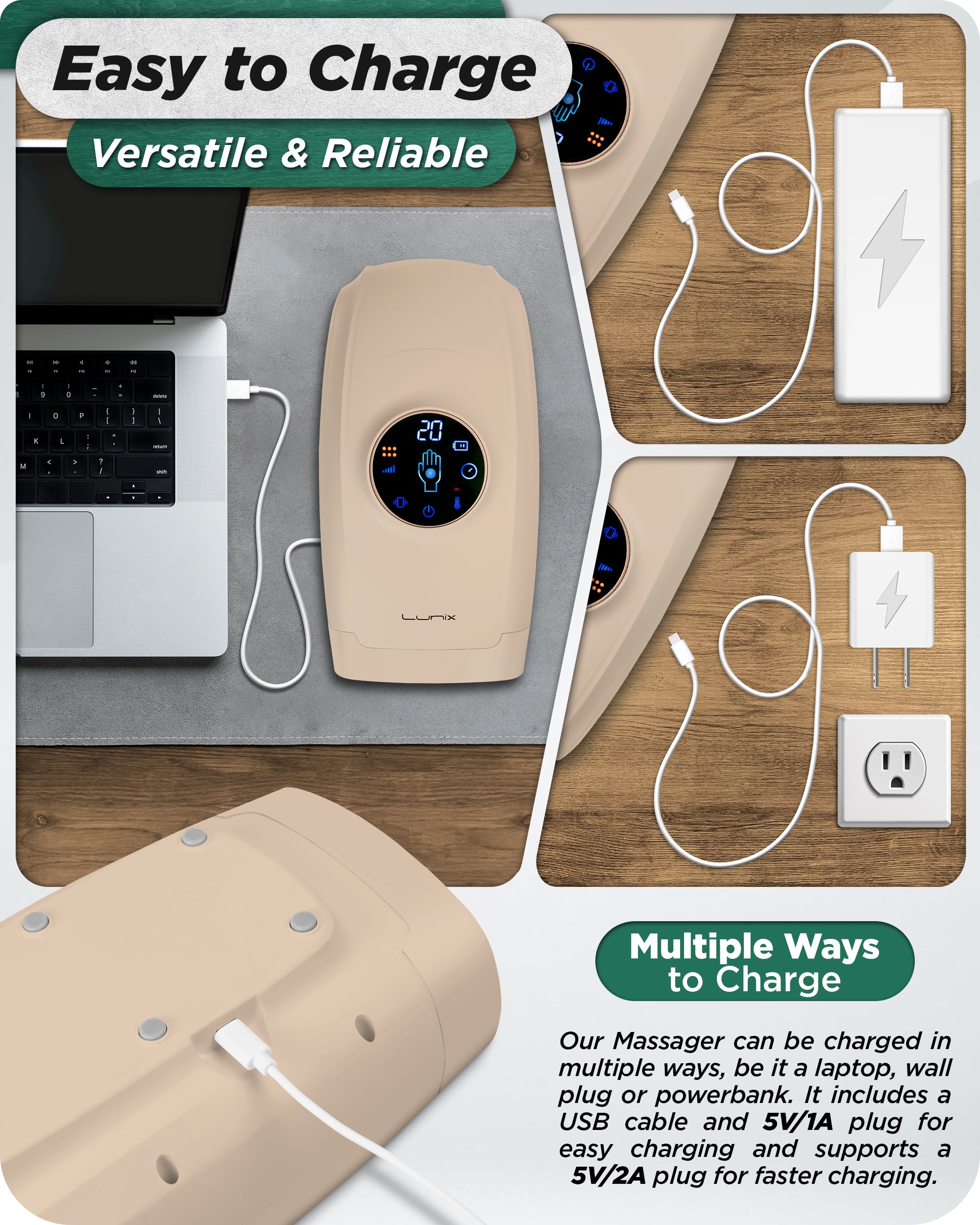 LX7 Touchscreen Hand Massager Beige