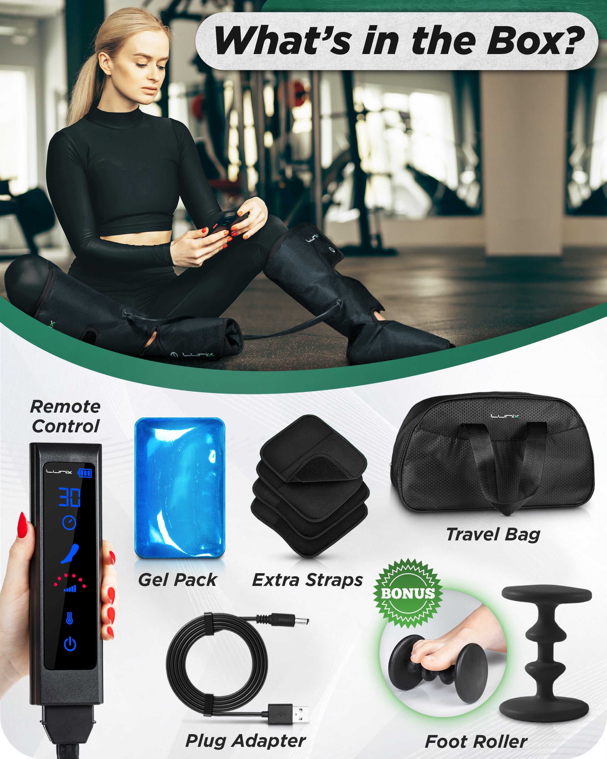 LX1 Foot and Calf Compression Massager, Charcoal Black