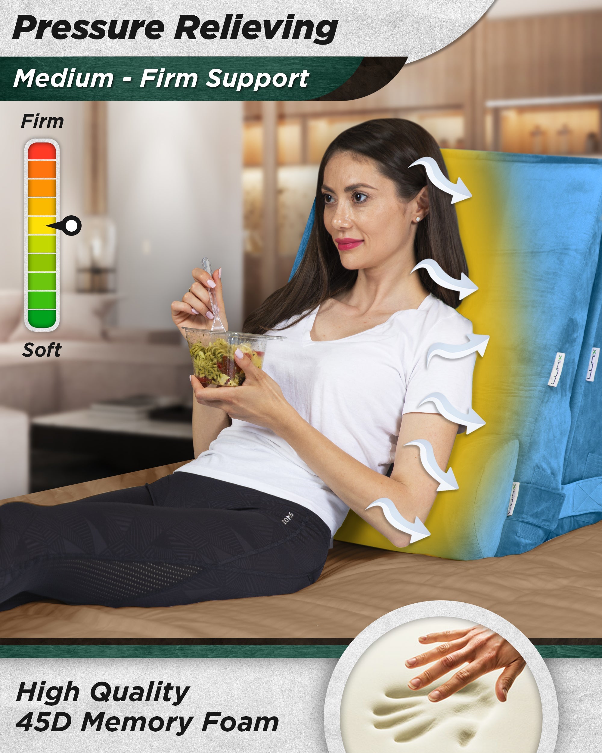 LX8 4-Piece Support for Nighttime Digestive Discomfort & Easier Breathing, Wedge Pillow Set, Ocean Blue