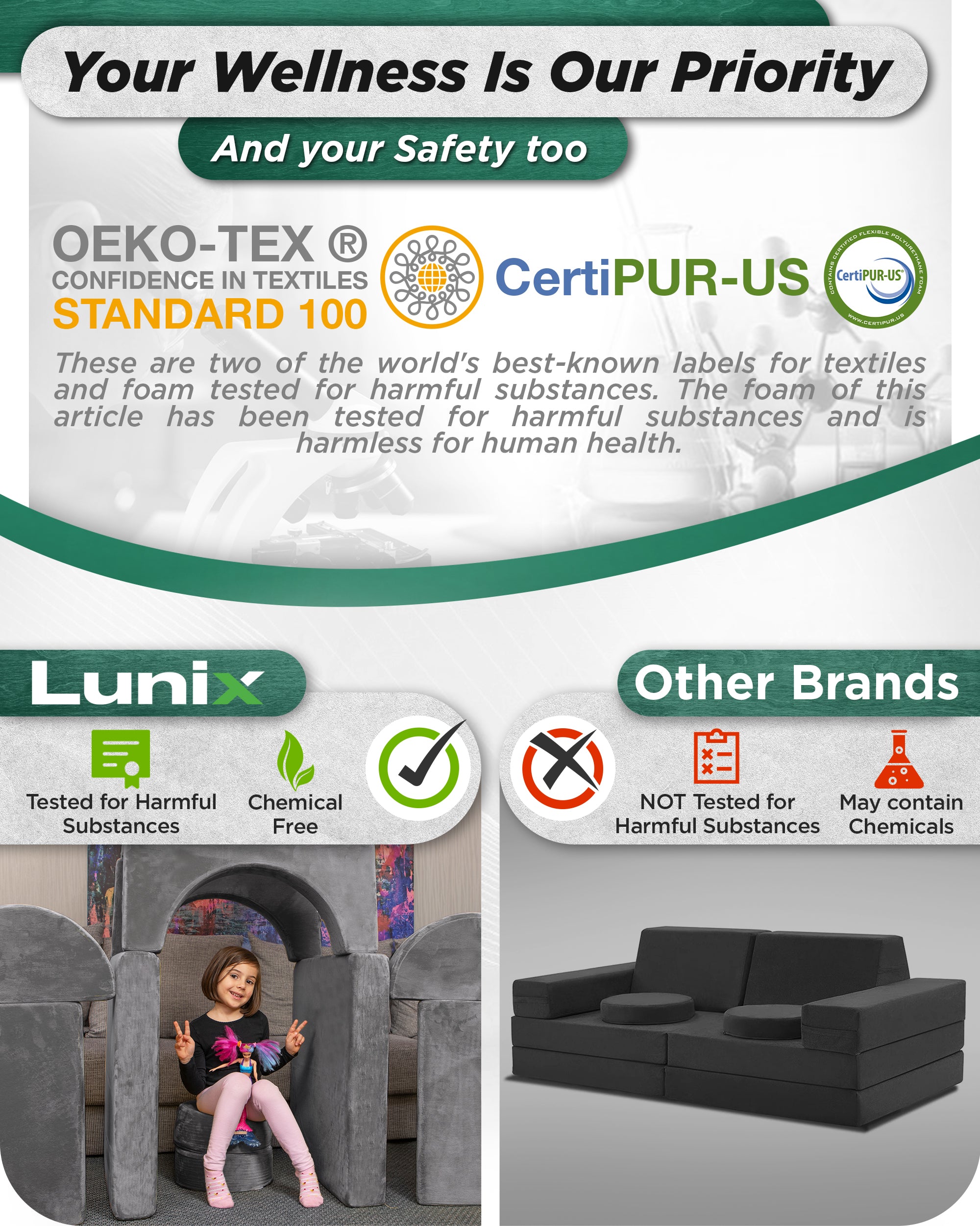 LX15 14pcs Modular Play Couch, Shadow Gray