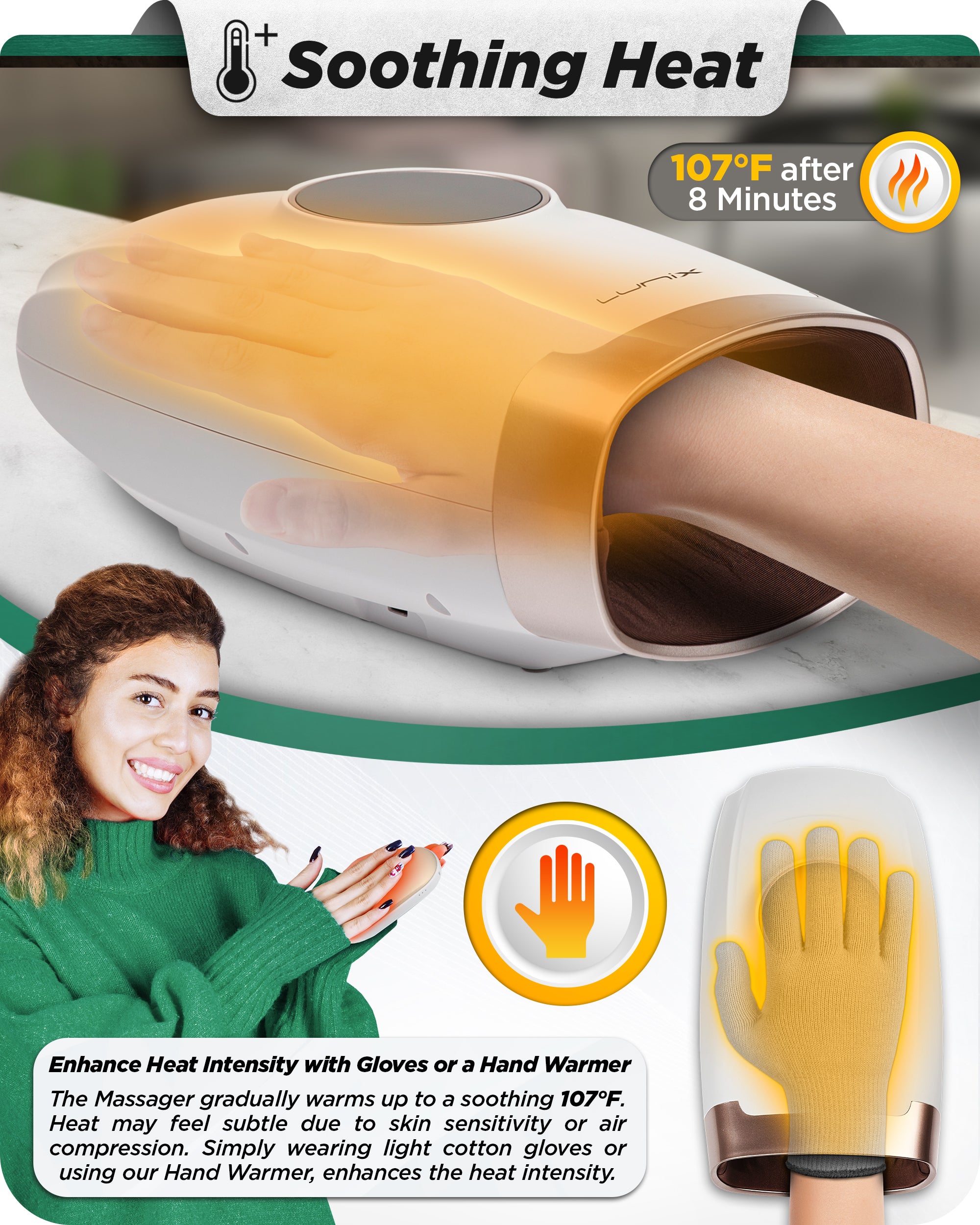 LX3 Carpal Tunnel & Wrist Pain Relief Device, Heated Air Compression Hand Massager, Lunar White