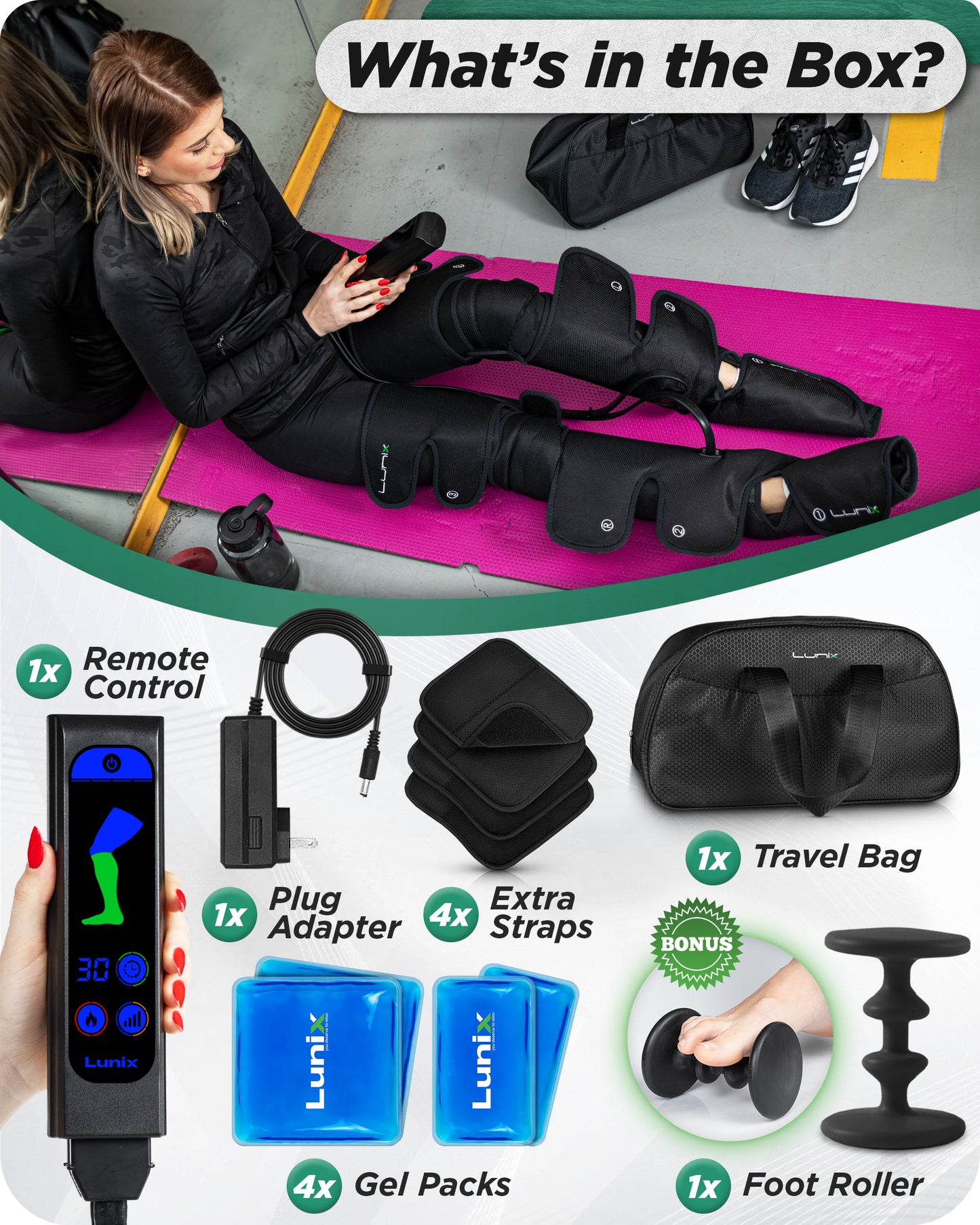LX10 Full Leg Compression Massager Upgraded, Charcoal Black